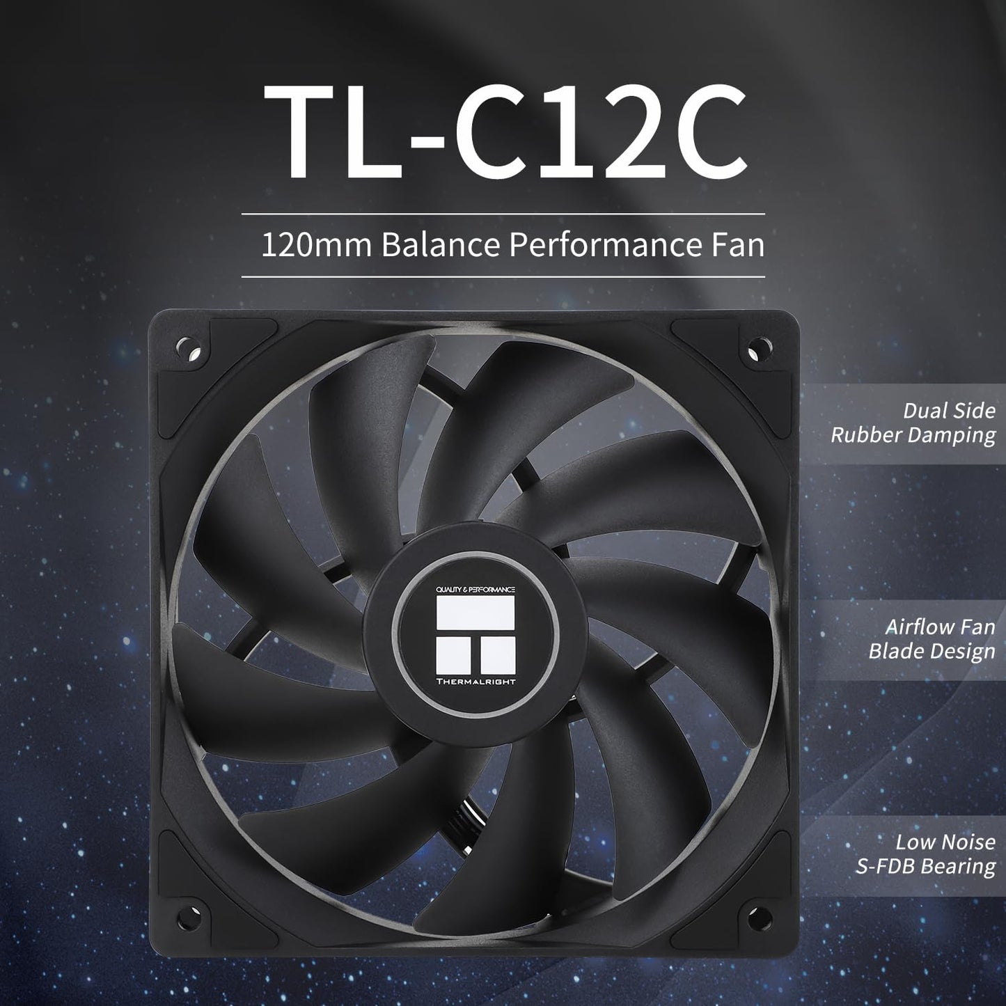 Thermalrlght TL-C12C CPU Fan 120mm Case Cooler Fan, 4Pin PWM Silent Computer Fan with S-FDB Bearing Included, up to 1550RPM Cooling Fan?Black?