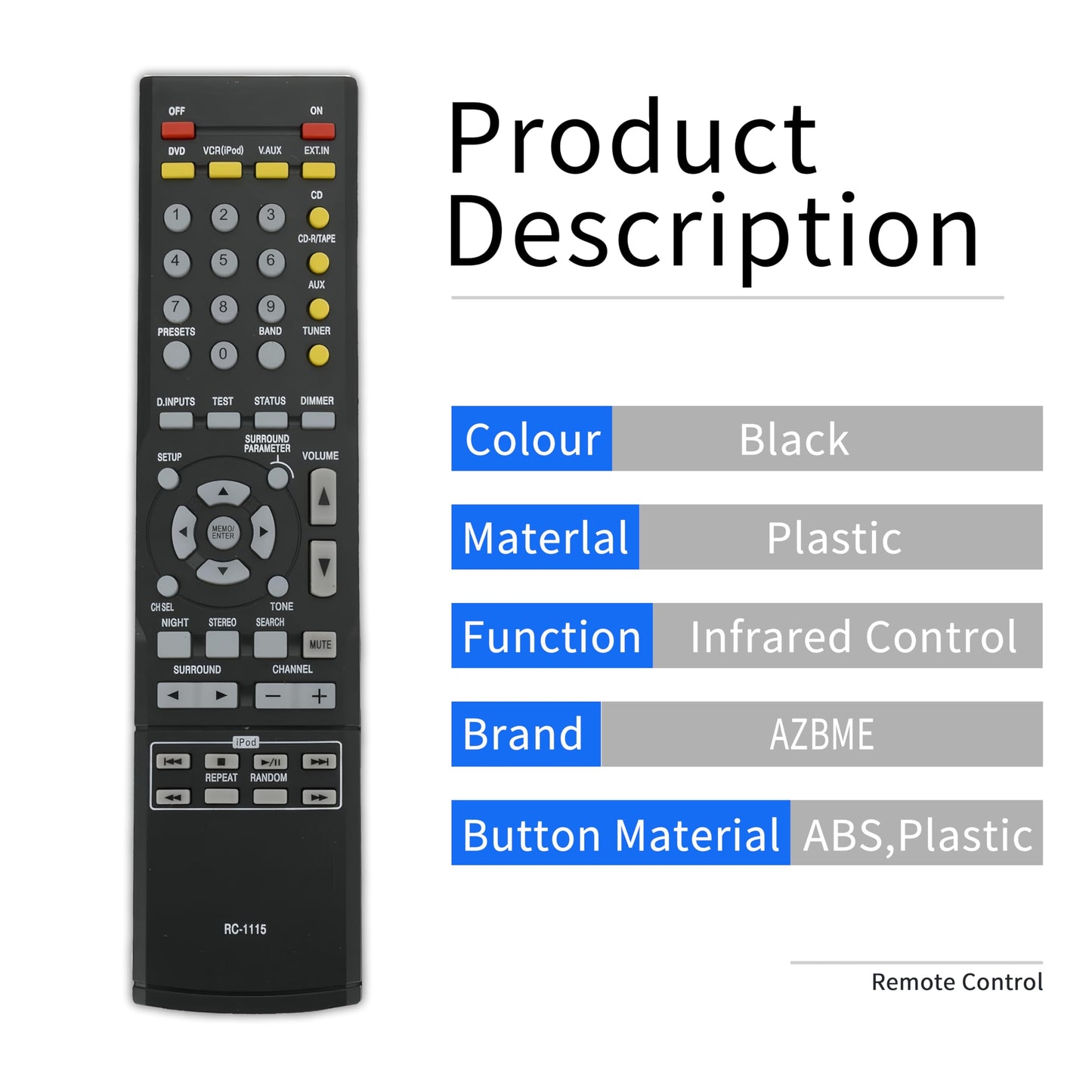 RC-1115 Replacement Remote Control for Denon AV Surround Receiver AVR-390 AVR390 AVR-1610 AVR-1705 AVR-1804 AVR-2105