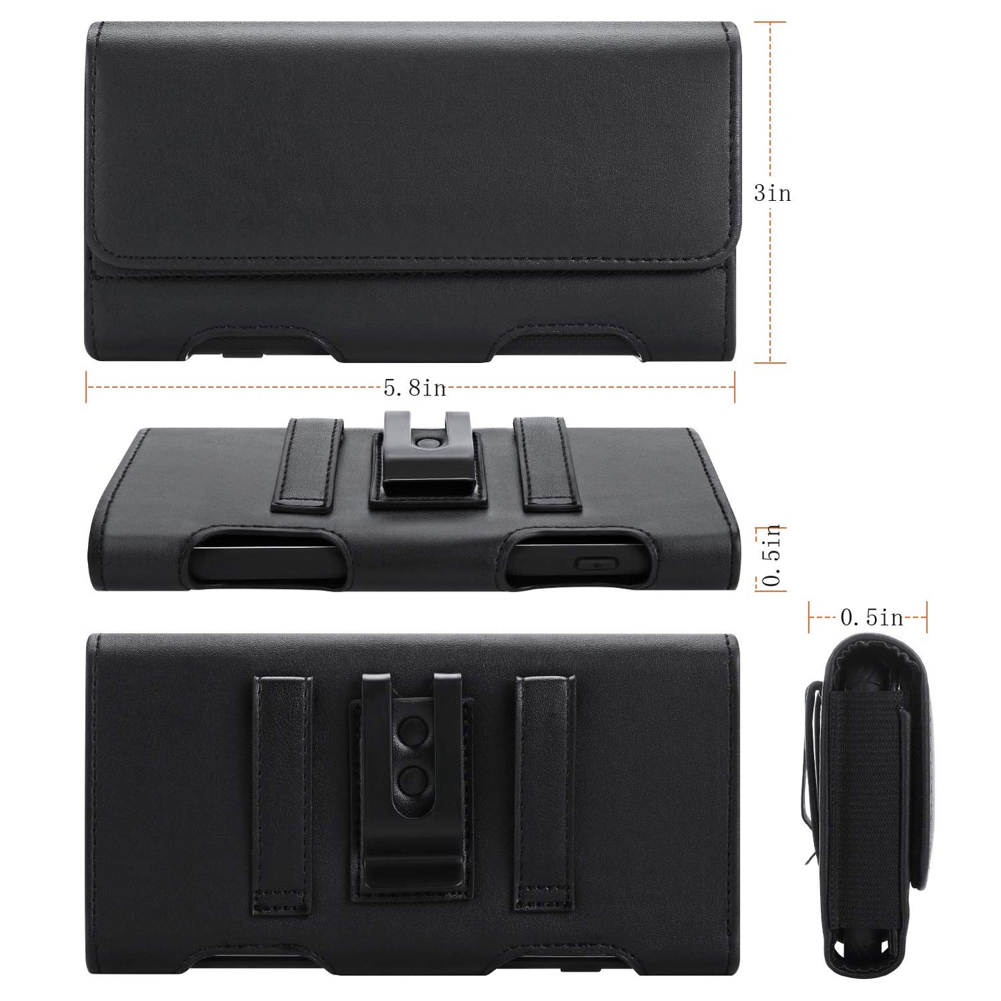 BECPLT Leather Holster Pouch with ID Card Holder, Belt Clip Case for iPhone 13 Mini, 12 Mini, 8, 7, 6s, 6, Galaxy S10e (Fit with Thin Case on)