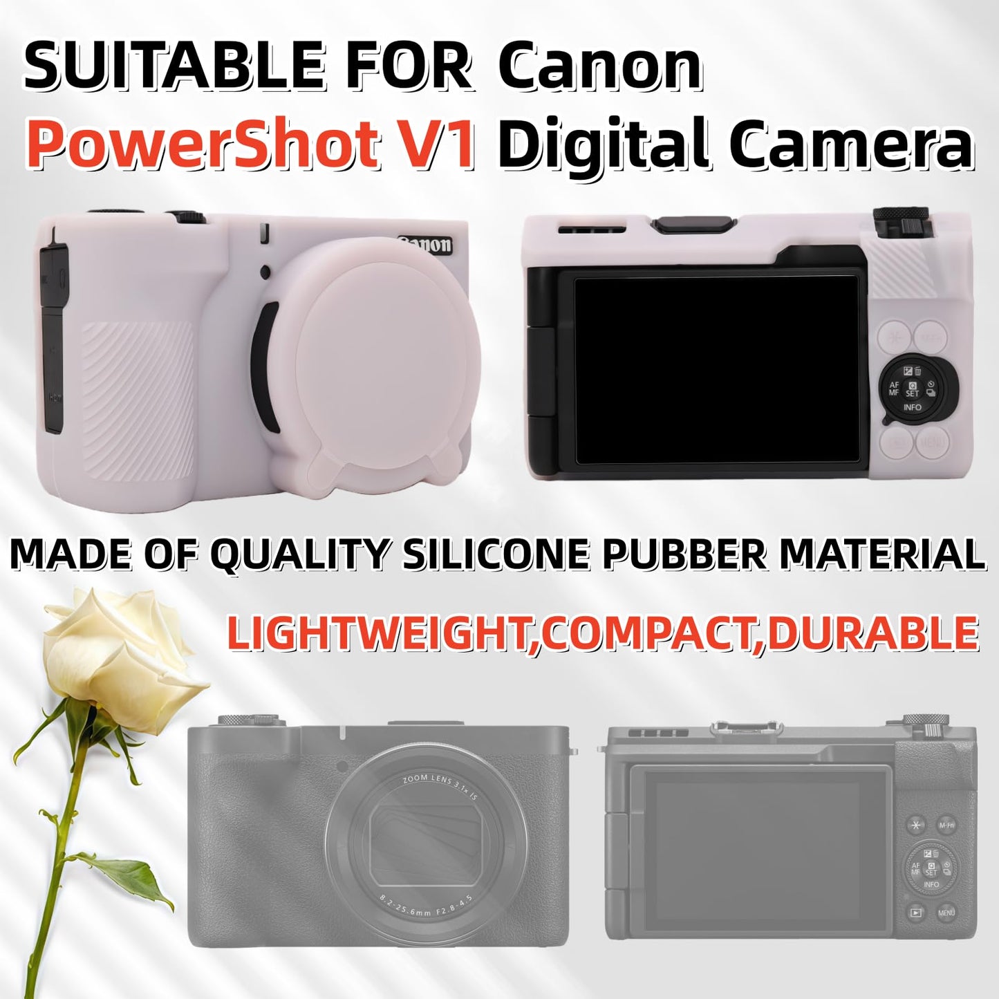 SZHSYJY V1 Case,Camera Case for Canon PowerShot V1 Digital Camera - Soft Silicone Protective Case with Removable Lens Cover, Includes 2 Screen