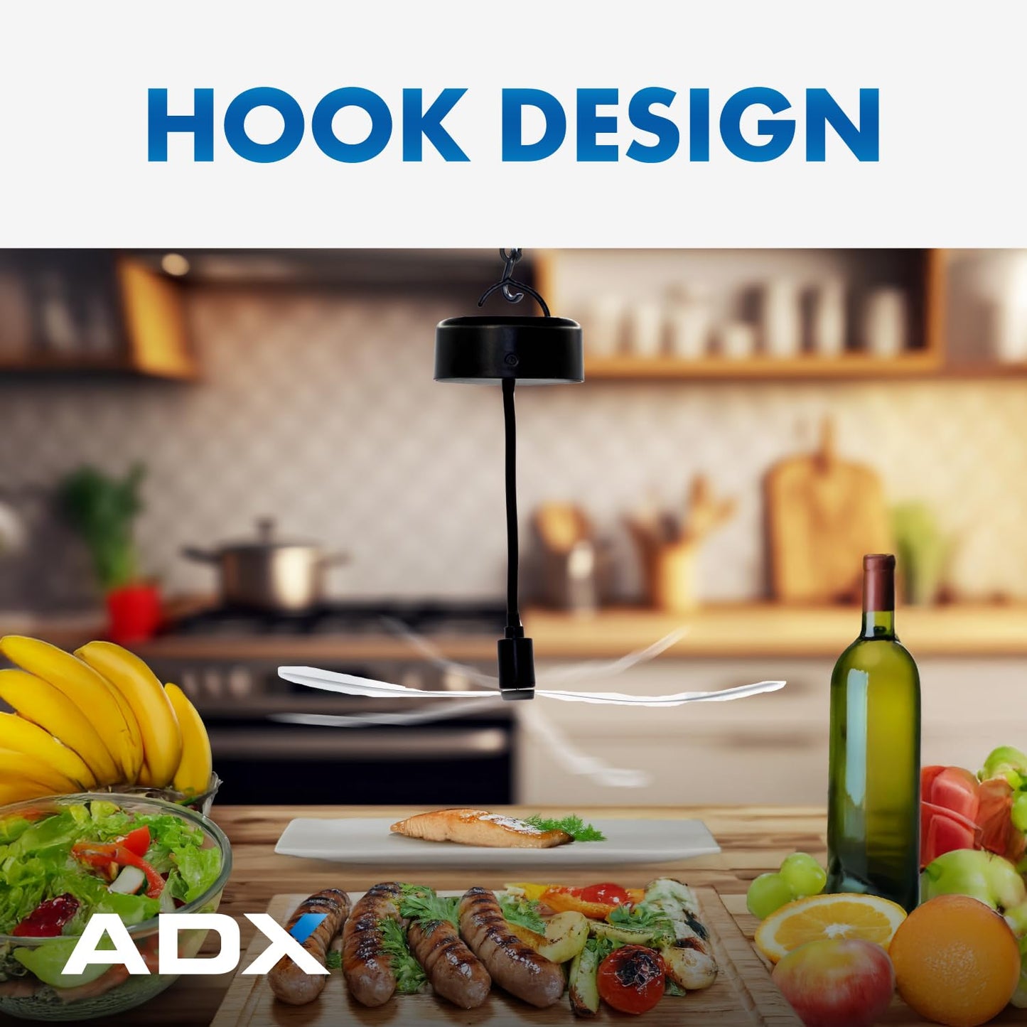 Adamax Black USB-C Rechargeable Fly Fan For Tables FF-BK-01, Outdoor Dining Accessory and BBQ Essential, Lightweight with Adjustable Neck, Picnic