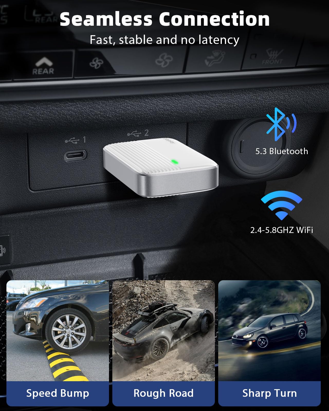 MoKo Wireless CarPlay Adapter for iPhone, 2025 Upgraded Mini Apple CarPlay Adapter, Convert Wired to Wireless, Fast Auto Connect, Stable & Low