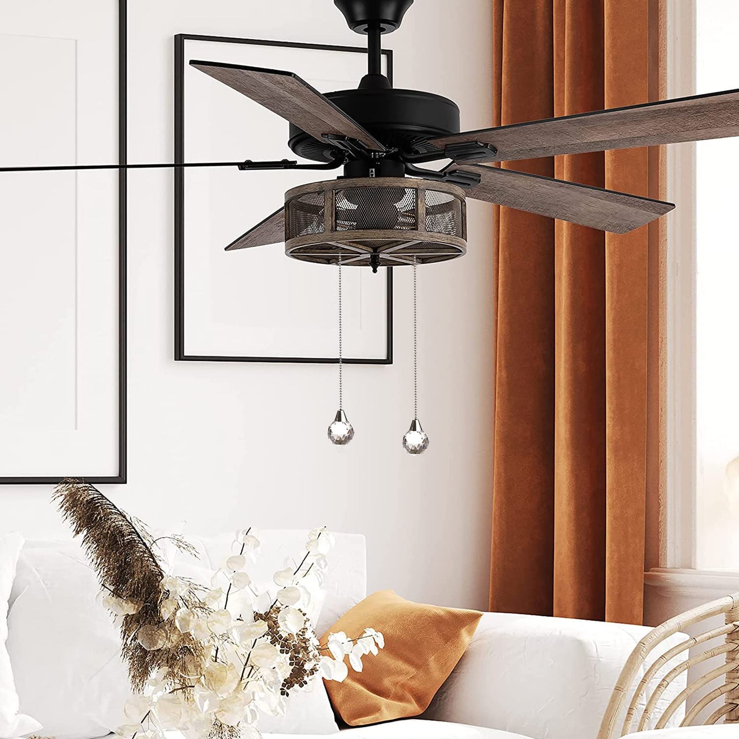 Akahttbn Ceiling Fan Pull Chain Decorative Extension 12 Inches Clear Prism Ball Fan Pulls Set for Ceiling Light Lamp Fan Chain Extender,2 Pcs (Nickel)