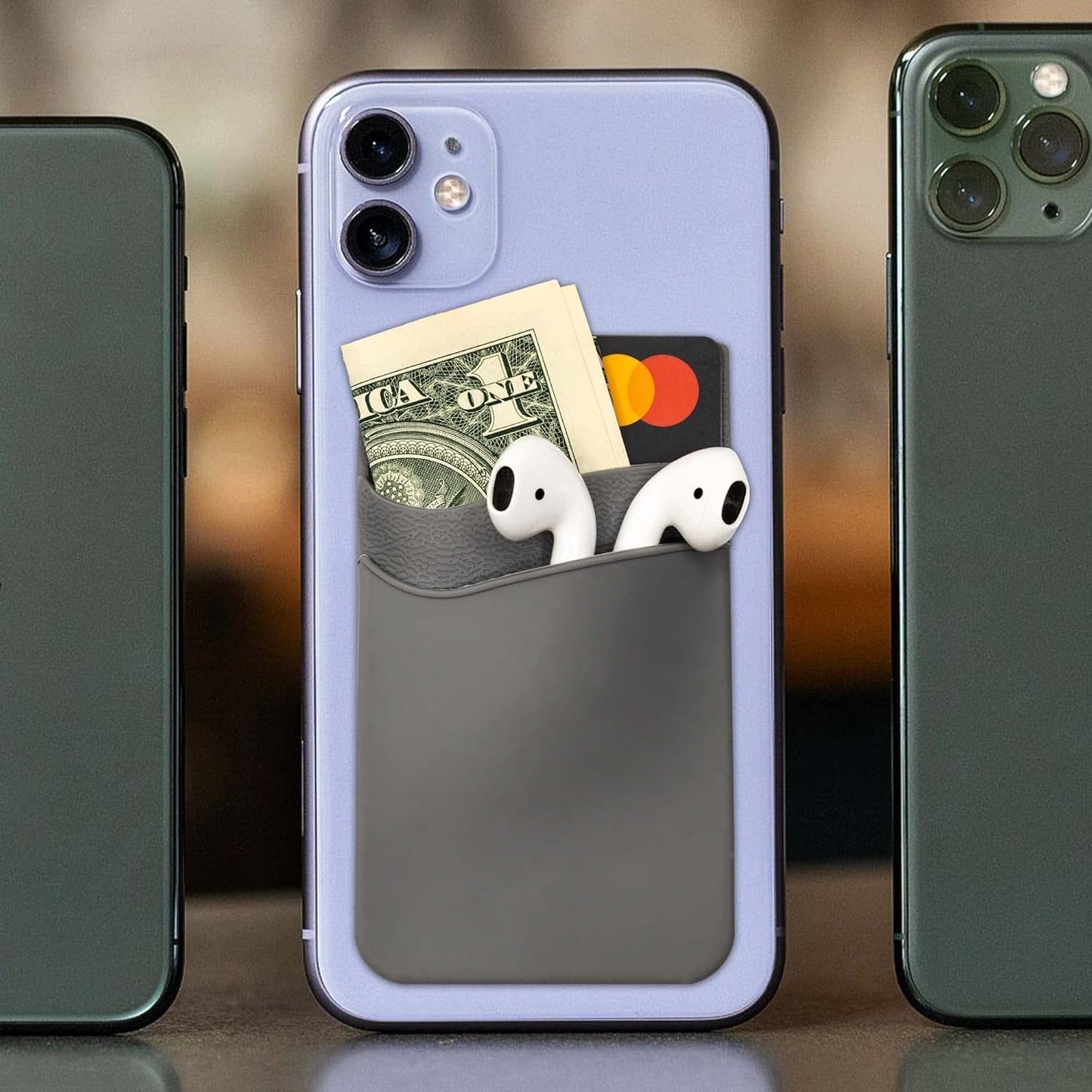 Nuke Armor Silicone Phone Card Holder Double Slot Pocket, Stick on Wallet, Adhesive Credit Card Pouch - Pack of 2, Yellow