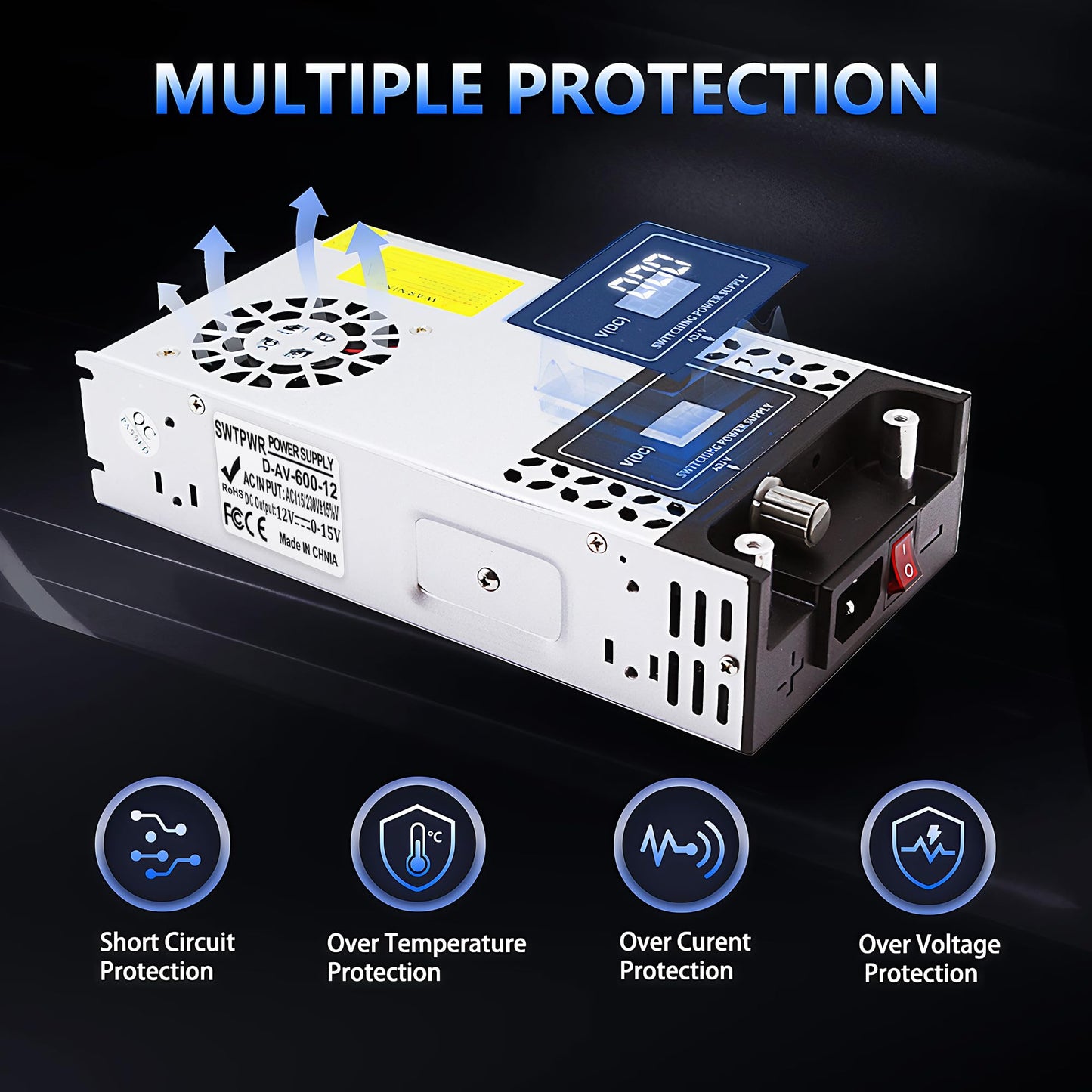 Adjustable Power Supply DC 0-12V 600W with LED Display 12V Power Supply Variable AC to DC Converter 110V to 12V Designed for LED Light Car Stereo…