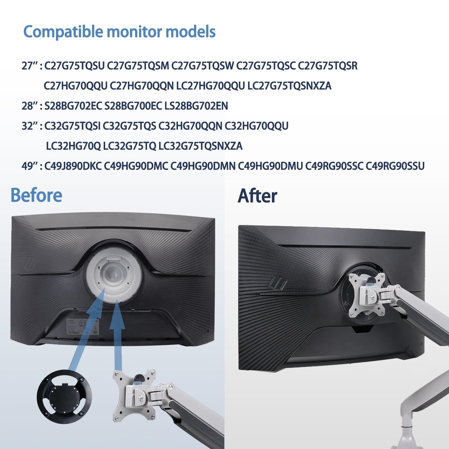 Odyssey G7 Monitor Mount Adapter Compatible with Samsung Odyssey G6 G7 vesa Mount (Fits 27'' 32'' G65B G75T G77T CHG70 28''G70A G70B 49''CHG90 CJ890