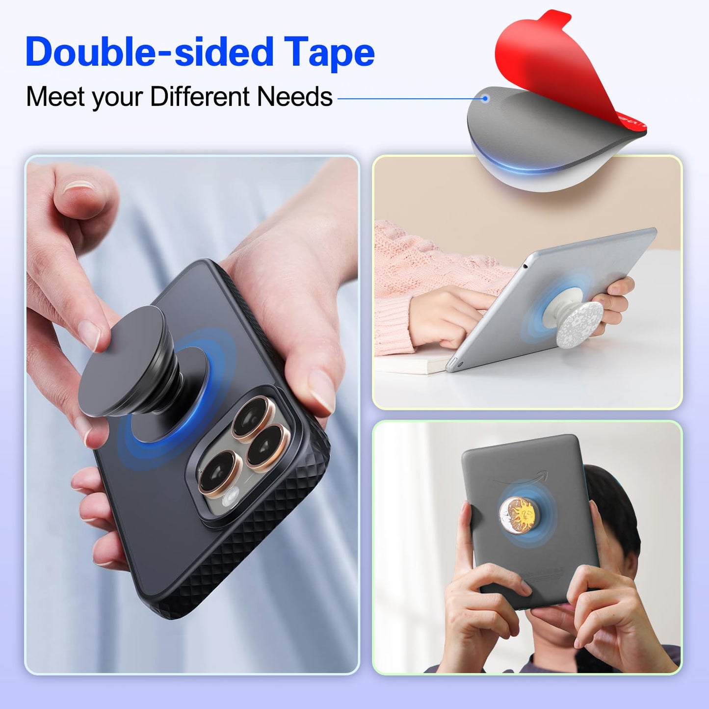 10 Pcs Sticky Pads for Pops Socket Base: 1.38" Round Strong Adhesive Replacement Double Sided Tape for iPhone Popgrips, Cell Phone Grip & Ring Holder