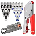20Pcs F Type RG6 Compression Connectors Coaxial Cable Crimper Kit with Wire Stripper Repair Tool Compatible with RG59, RG6, RG11 Compatible Adjustable
