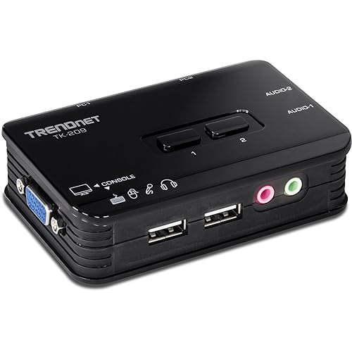 TRENDnet 2-Port USB KVM Switch Kit with Audio, TK-209K, Control Up to 2 Computers, Windows, Linux, Mac OS Compliant, 2048 x 1536 VGA Resolution, NDAA
