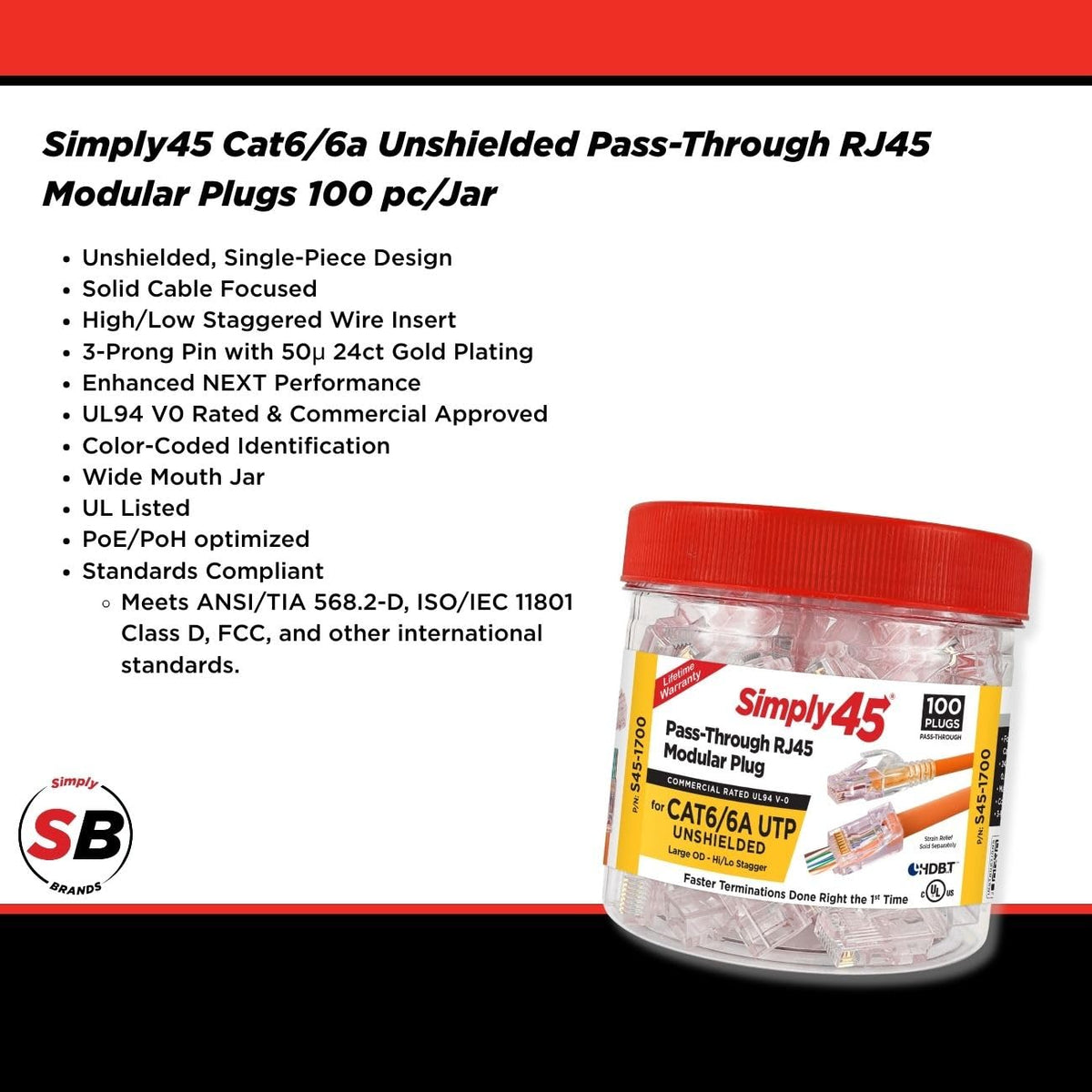 Simply45 Unshielded Pass-Through RJ45 Modular Plug