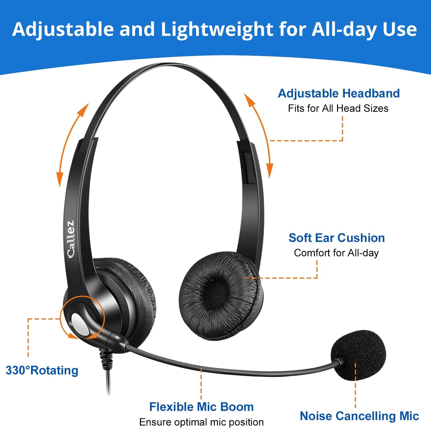 Callez RJ45 Telephone Headset with Microphone Noise Cancelling, Quick Disconnect Phone Headset Compatible with Mitel/Aastra 6865i 6867i 6869i Siemens