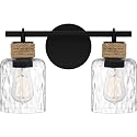 Quoizel Baltic 14.5" Coastal Vanity Light, 2-Light Matte Black with Clear Water Glass, ETL Damp Rated