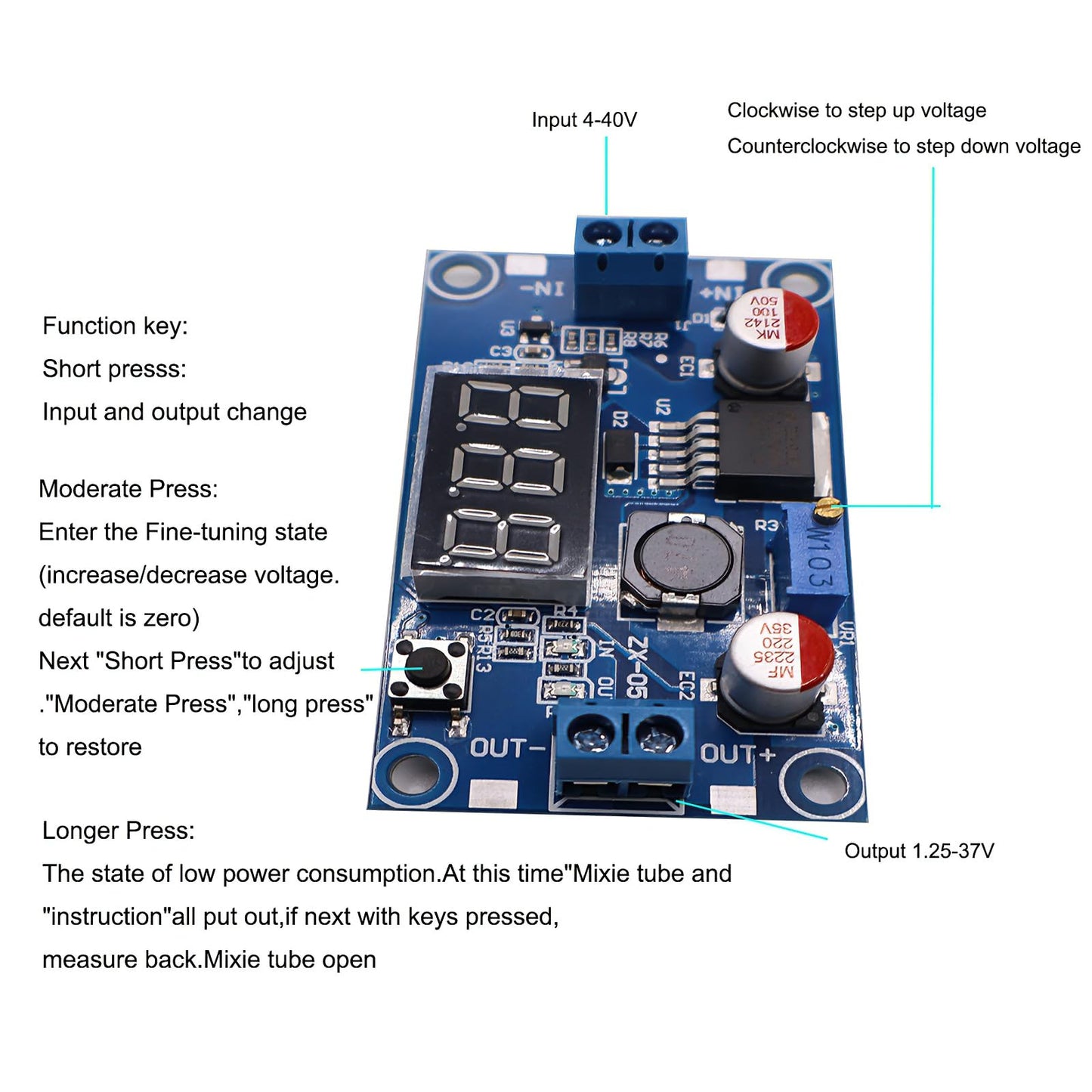 2PCS LM2596 Blue Board Double Button 2PACK LM2596 Step Down Buck Converter Adjustable Voltage Regulator DC 4-40V to 1.25-37V Buck Converter with LED…