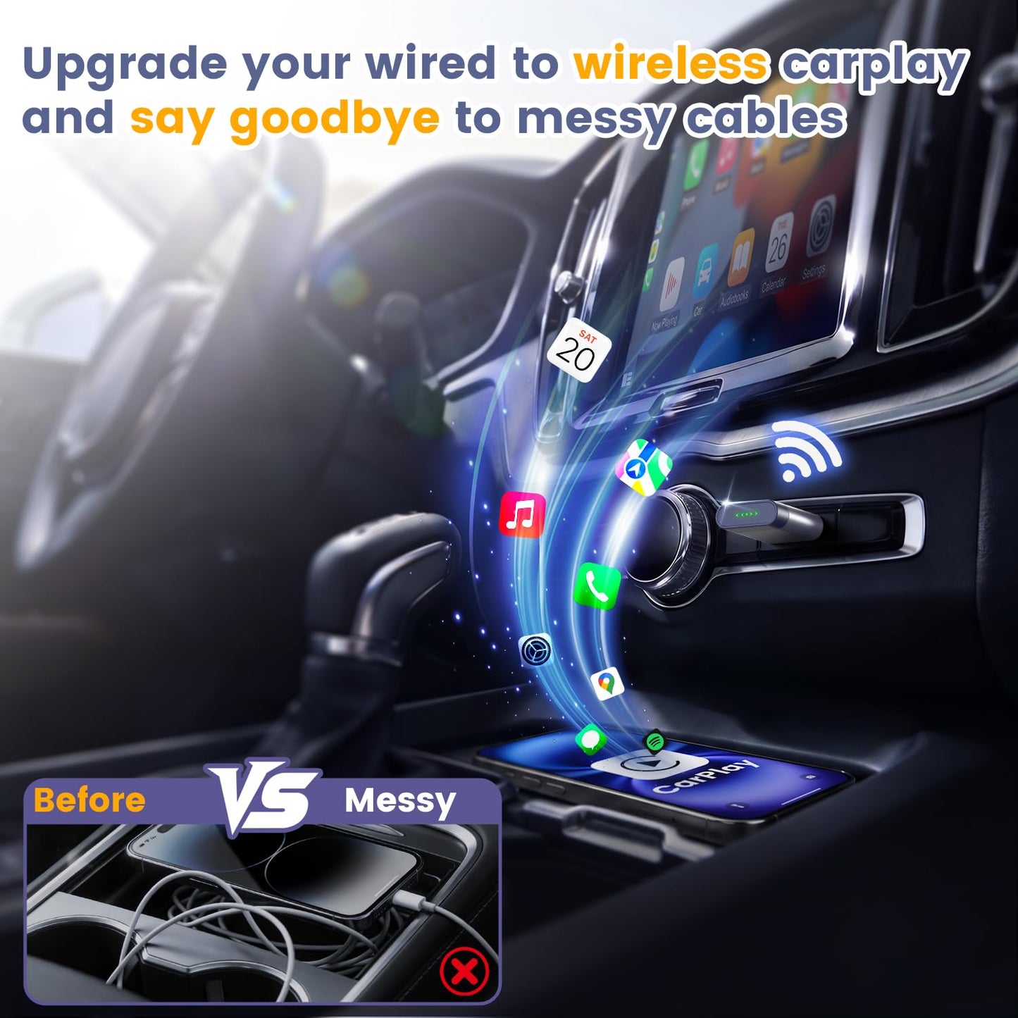 Flyjunt Wireless CarPlay Adapter for Apple iPhone for Factory Car Systems, Ultra-Mini USB Dongle, Wired to Wireless, Dual-Core, Easy Setup, 3s