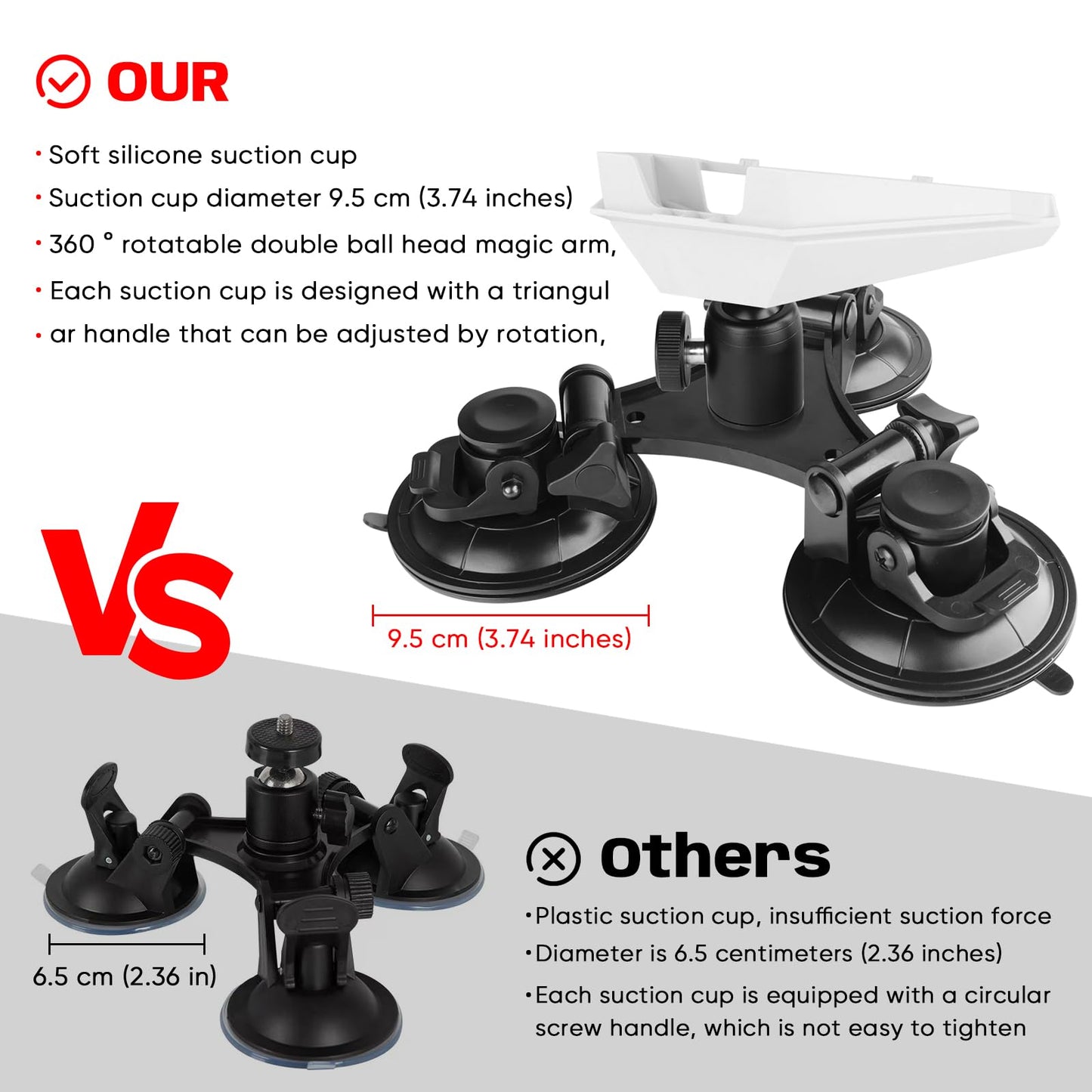 Starlink Mini Roof Triangular Suction Cup Mount with 1/4 inch nut Base Adapter, Starlink Mini 360 ° Horizontal Adjustment, Suitable for Smooth Surface