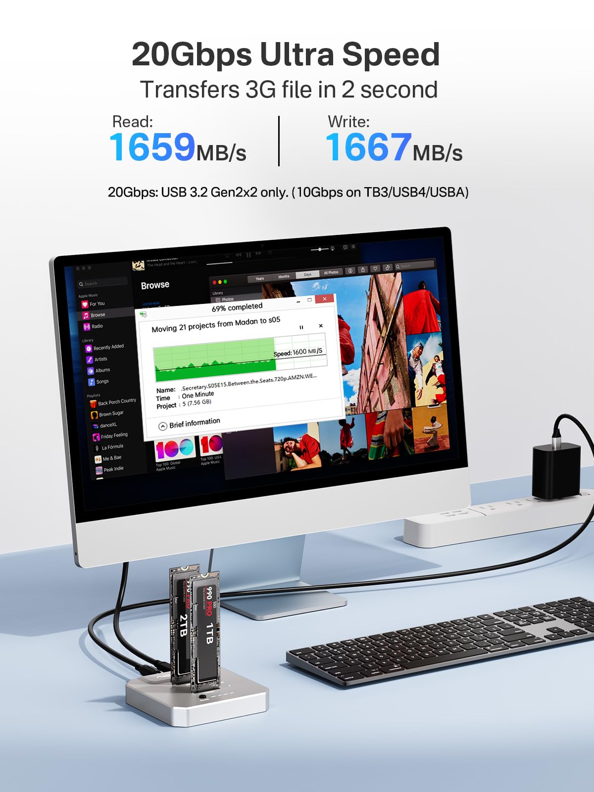 ACASIS 20Gbps M.2 NVMe SSD Cloner & Docking Station, Dual-Bay Offline Duplicator with Aluminum Heat Dissipation Enclosure, Tool-Free USB Adapter for M