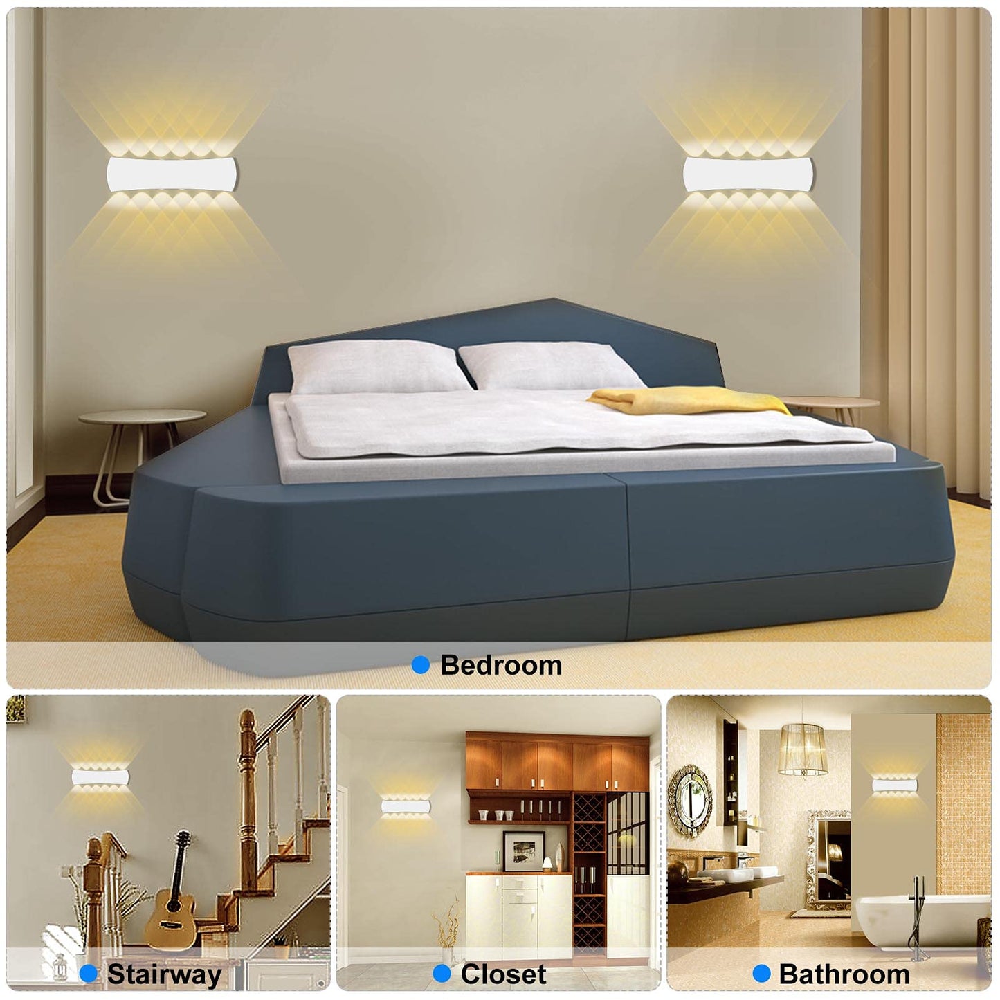 Kawell 12W Modern Wall Sconces LED Wall Light Up Down Indoor Outdoor Aluminum Wall Lamp LED Waterproof IP65 for Bedroom Living Room Bathroom Stairs