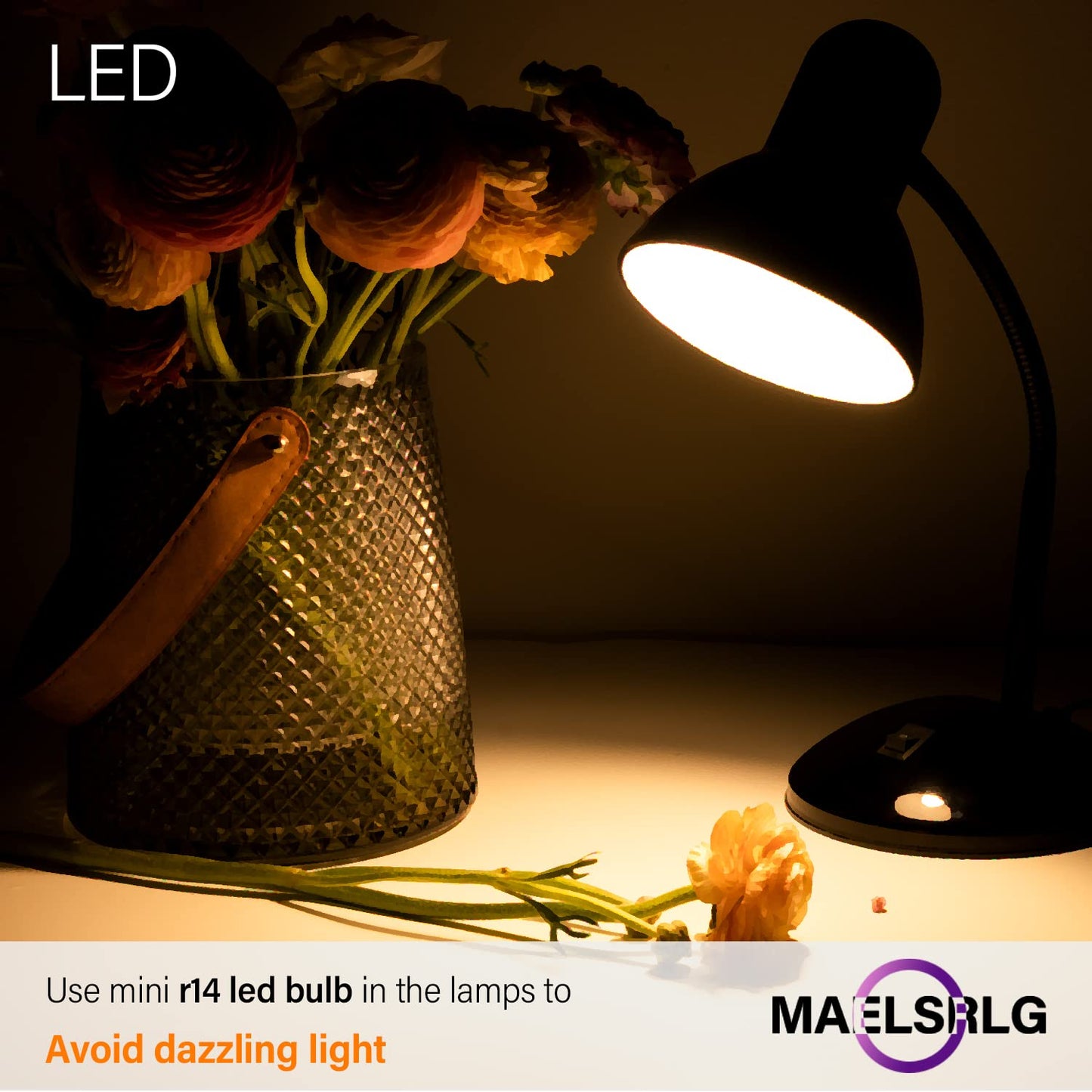 Maelsrlg R14 LED Bulb 4W(40W Equivalent) Mini Reflector Flood Light Bulbs 2700K Soft White, Curio Cabinet Light Bulb, Non-Dimmable, E26 Base Short