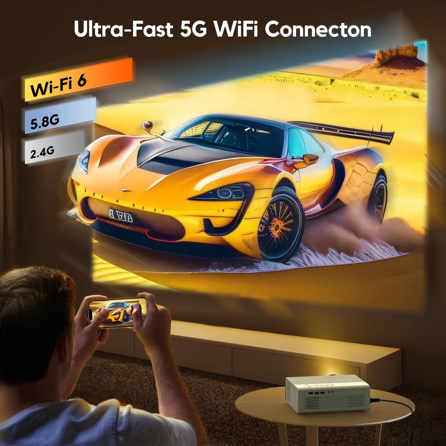 ?Netflix Built-in & Native 1080P Projector?AKIYO Smart Projector with WiFi and Bluetooth, Auto Focus & Keystone Portable Outdoor Projector 4K
