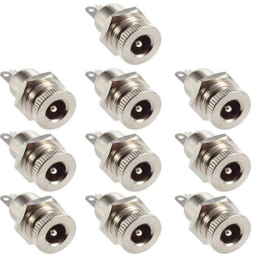 CenryKay 10PCS 5.5 x 2.1mm DC-099 10A DC Power Jack Socket,Threaded Female Panel Mount Connector Adapter