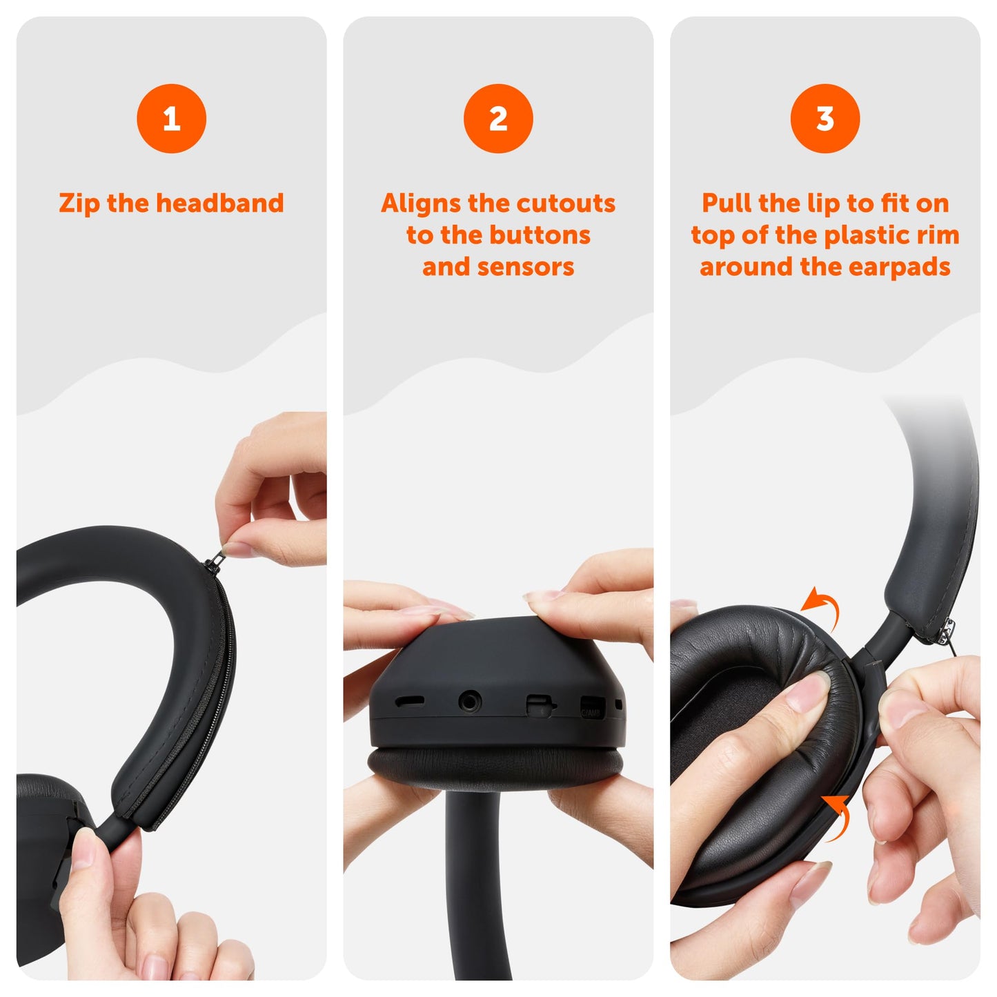 WC ShellZ XM5 - Protective Headphone Exterior Shell & Headband Covers for Sony WH1000XM5 Made by Wicked Cushions | Made with Premium Silicone | Black