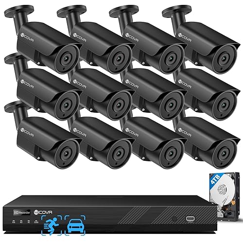 4COVR 16 Channel Security Camera System, Human/Vehicle Detection, Night Vision, 16CH 4K NVR 4TB HDD, 12Pcs 8MP Wired Commercial Bullet PoE IP Camera