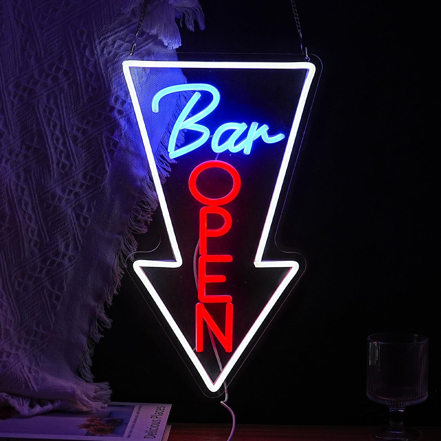 JLEWUINH Bar Open Neon Sign USB Powered Open Arrow Guide Neon Sign for Bar Decor Dimmable Switch Light Up Bar Sign for Club Beer Shop Neon Light (16.5