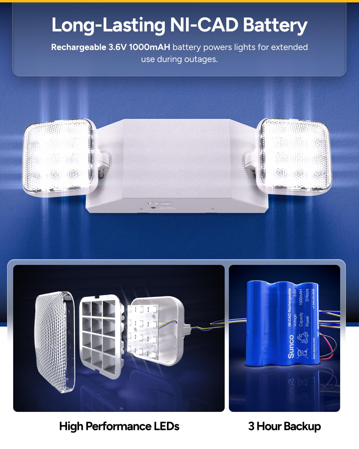 Sunco 6 Pack LED Emergency Lights for Business, Commercial Lighting, Power Outages, Offices, with Backup Battery (90 Minutes), Wall Mount, Hard Wired