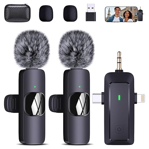 wireless lavalier microphone, suitable for iPhone/Android phones/cameras/computers/four in one lavalier microphone, suitable for video and audio