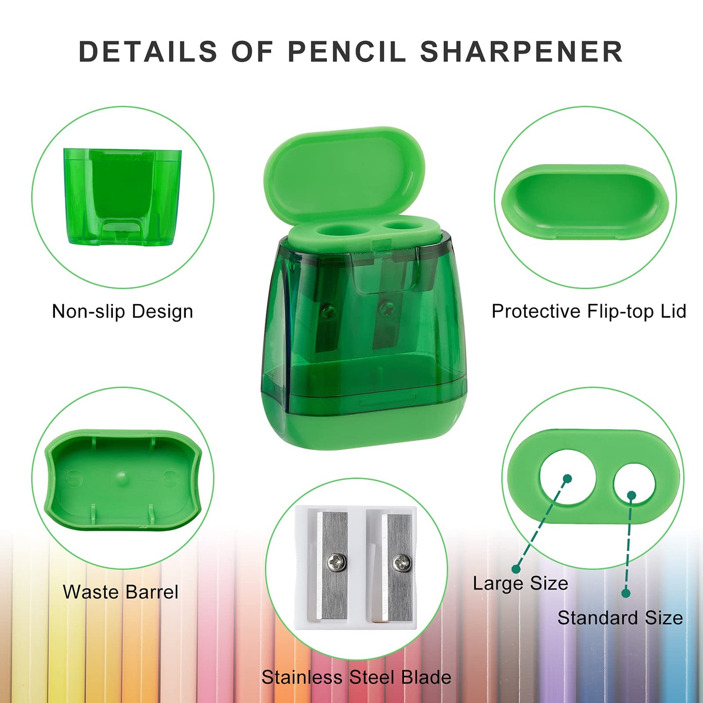 Sonuimy Pencil Sharpeners, 4 Pcs Pencil Sharpeners Manual,Dual Holes Compact Colored Handheld Pencil Sharpener for Kids with Lid Adults Students