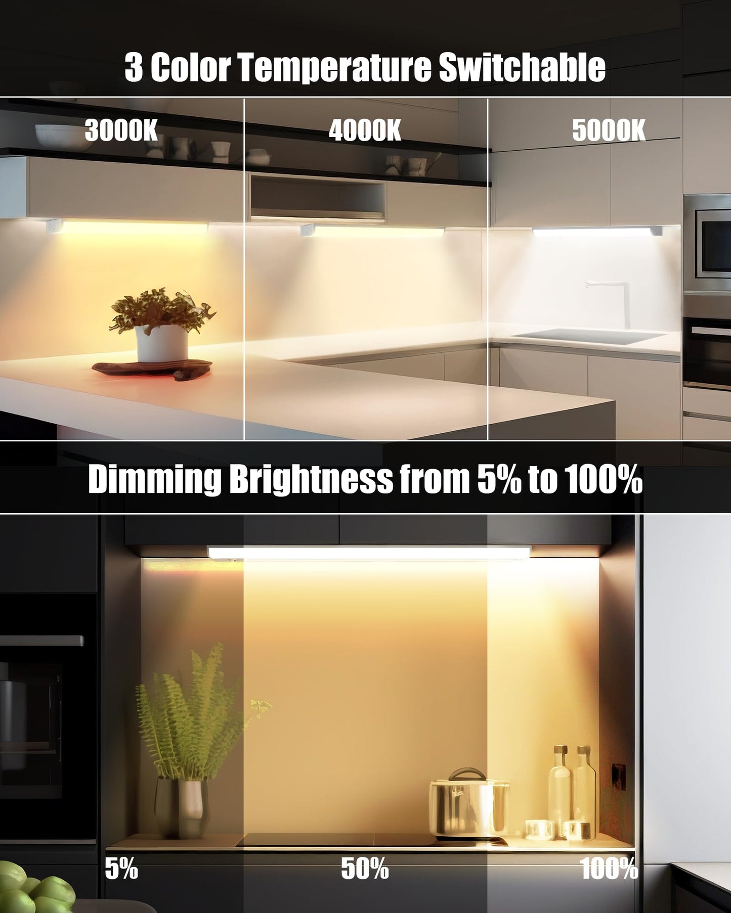 30 Inch Hardwired Under Cabinet Lighting, 3 Color Setting Dimmable LED Under Cabinet Lights Wired, 1700LM Linkable Under Counter Lights for Kitchen