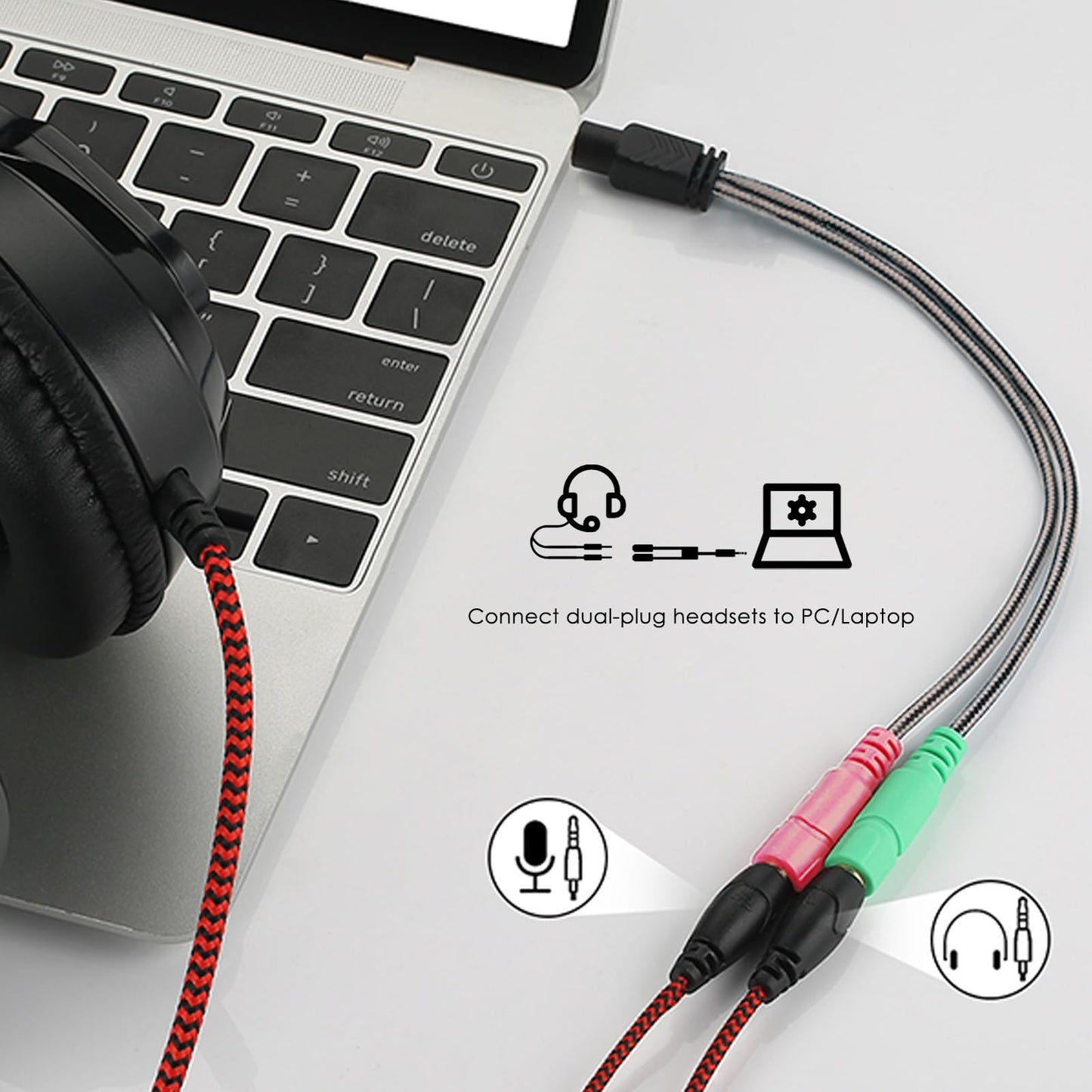 MillSO Headphone Mic Splitter, 3.5mm Headset Adapter (Microphone + Audio) 2 TRS Female to TRRS Male CTIA Stereo Jack Y Cable Compatible for Dual-Plug