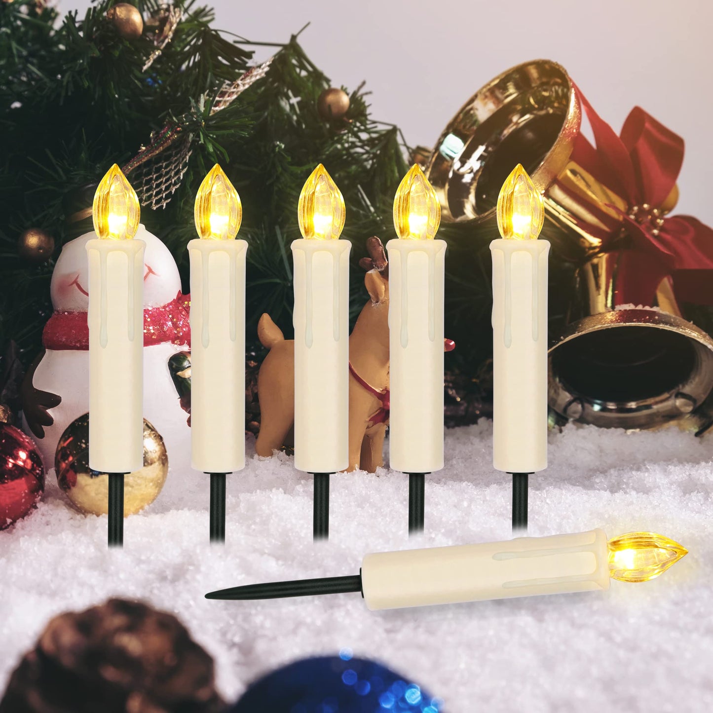 FPOO 10 PCS LED Window Candles with Remote Timer, Battery Operated Flameless Taper Candles, Warm White Flickering Christmas Candle Lights for Home