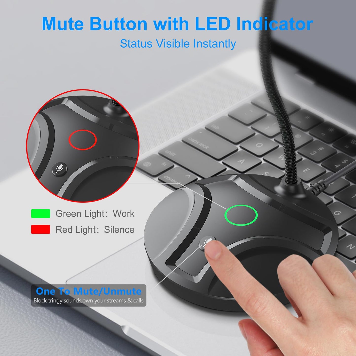 CMOCIIY Plug & Play USB Computer Microphone, Flexible Gooseneck & Mute Button LED - Desktop Microphone for Gaming, YouTube, Streaming, Compatible with