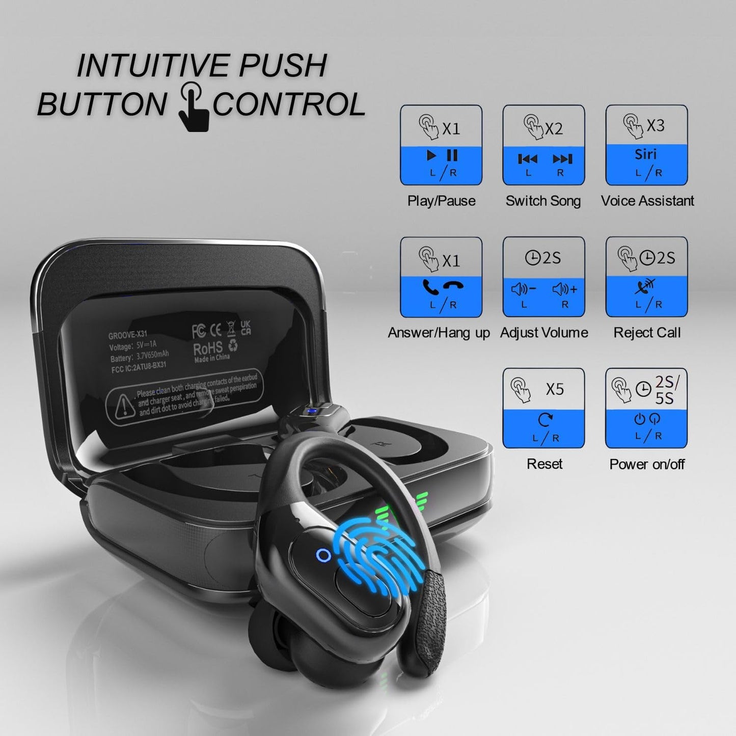 Groove 4-in-1 Wireless Earbuds w/Charging Case - 80 Hours Playtime Wireless Headphones Bluetooth 5.3 IPX7 Waterproof Noise Cancelling Earphones w/LED