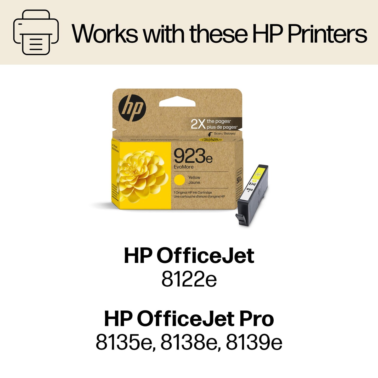HP 923e EvoMore High Yield Yellow Ink Cartridge | Works with OfficeJet 8120, Pro 8130 Series | Carbon Neutral | 4K0T6LN