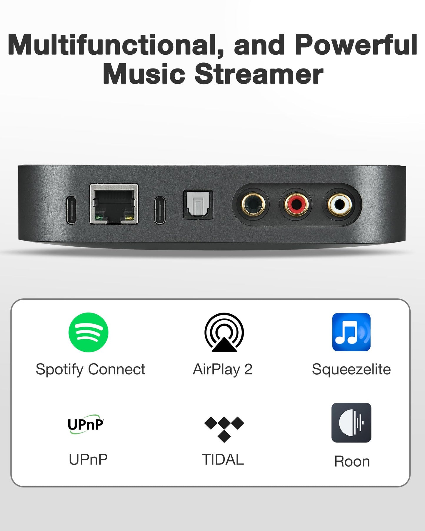 ARSY Ne-2 Airplay 2 Receiver, Streaming Music Receiver, WiFi Wireless Audio Streamer Stream Hi-Res Audio from Spotify, Tidal, Roon and More, Power