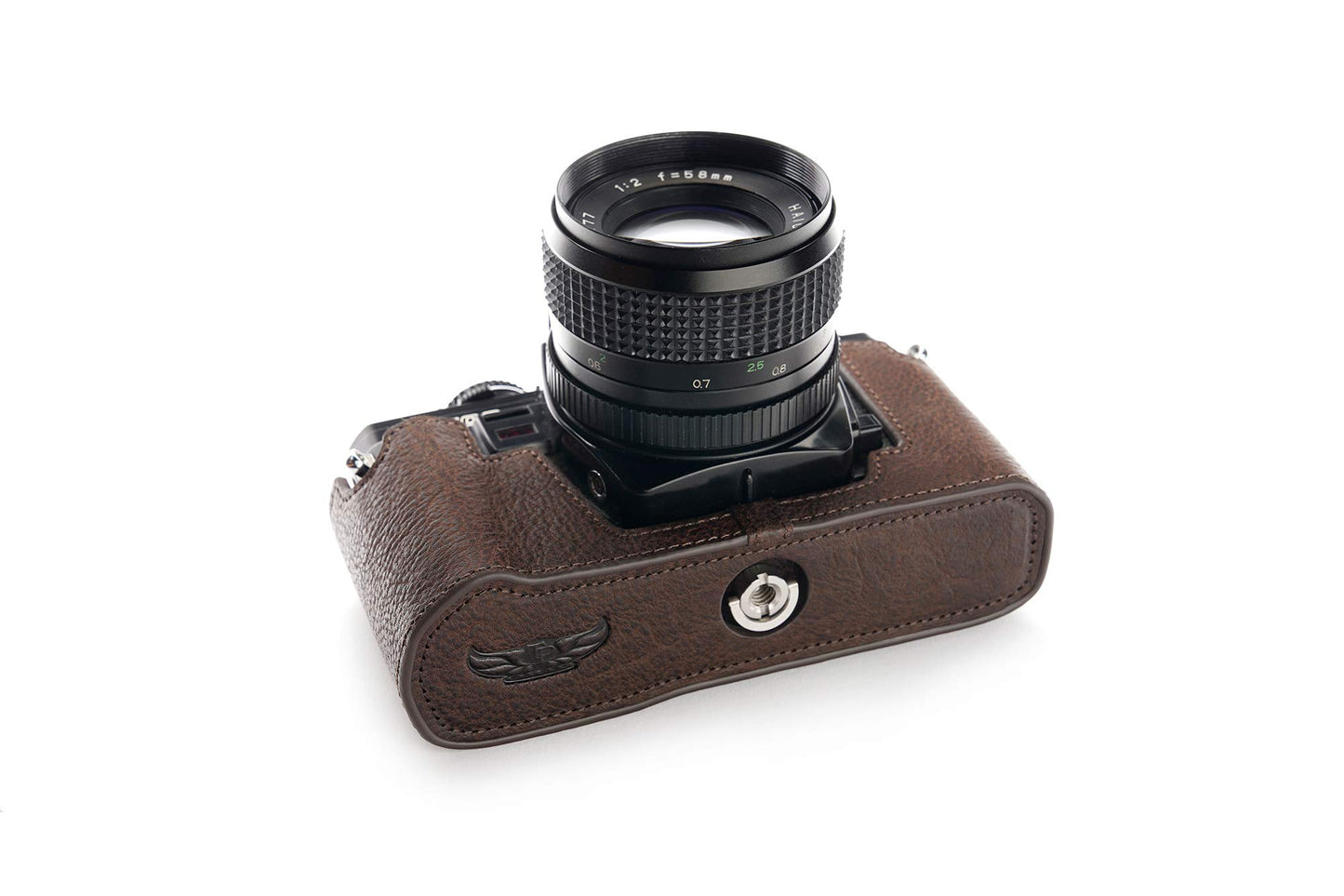 Minolta X-700 Case, BolinUS Handmade Genuine Real Leather Half Camera Case Bag Cover for Minolta X-700 with Hand Strap (Coffee)