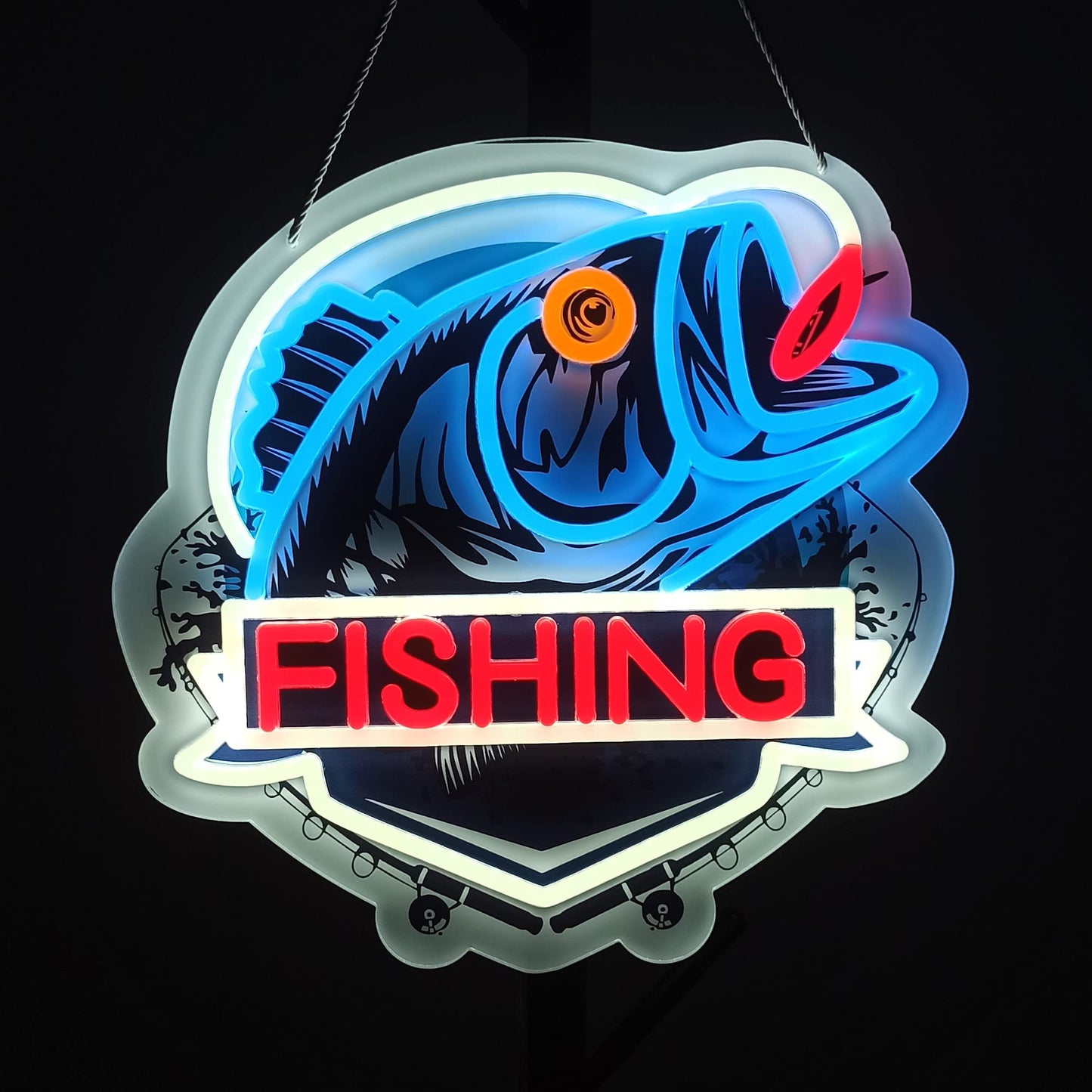 ASIUXIRS 13x13 inch Fishing Neon Sign Art Wall Lights for Beer Bar Club Bedroom Hotel Pub Cafe Wedding Birthday Party Gifts