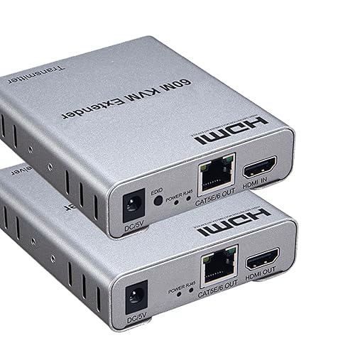 196FT HDMI KVM USB Extender with Loop Out and IR Control, BolAAzuL HDMI KVM Extender Kit Balun 1080P 60Hz Over Cat5e/6 Ethernet Cable for USB Keyboard