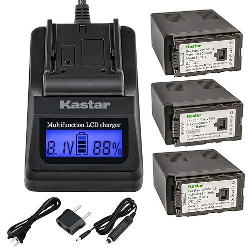 Kastar Fast Charger + Battery (2-Pack) Replacement for Panasonic VW-VBG6 VWVBG6 VBG6 Li-Ion Camcorder Battery and SDR-H60S, SDR-H60P, SDR-H68GK