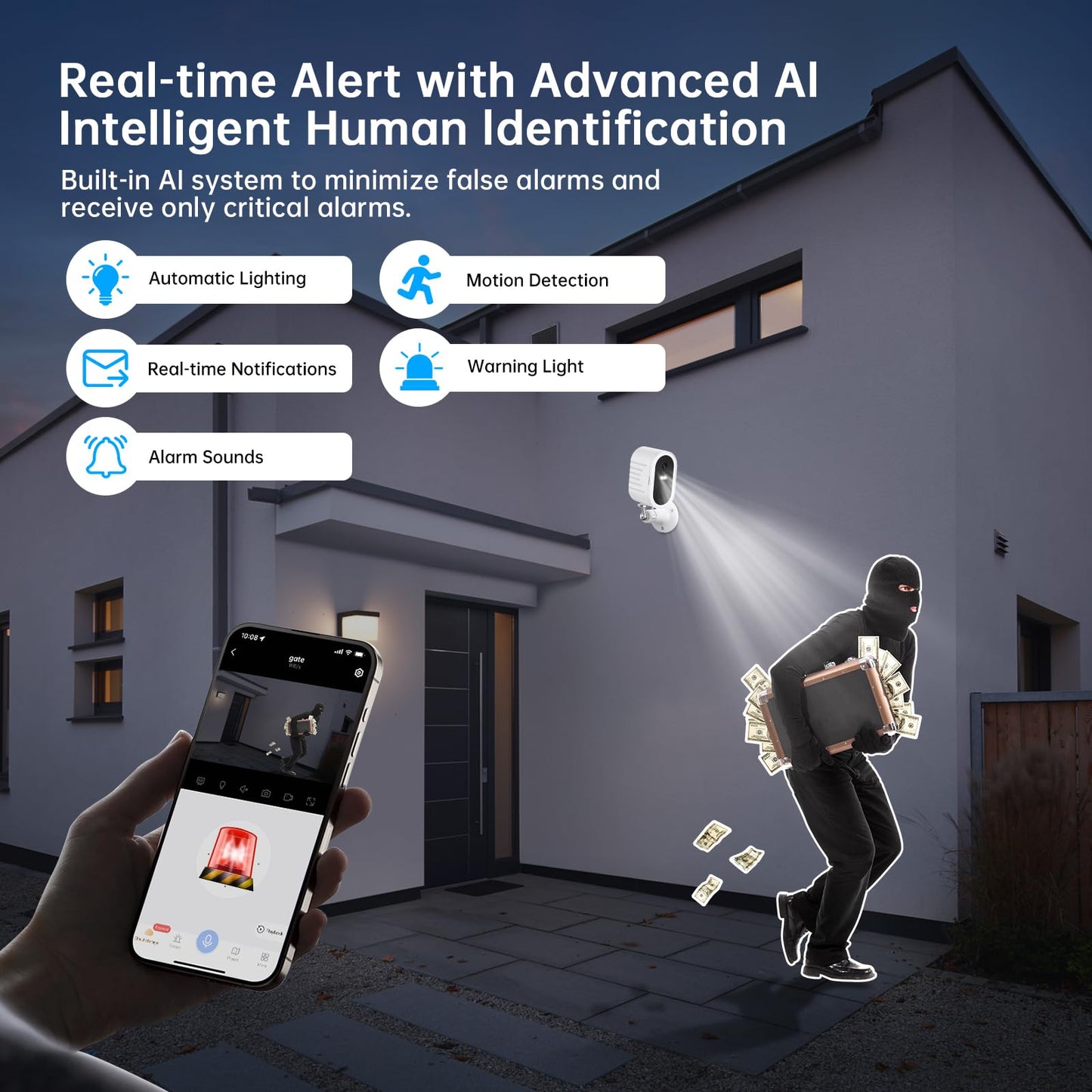 Recmoment Security Cameras Wireless Outdoor,2K Color Night Vision AI Motion Detection Spotlight Siren Alarm,5G/2.4G WiFi Home Indoor Camera Two-Way