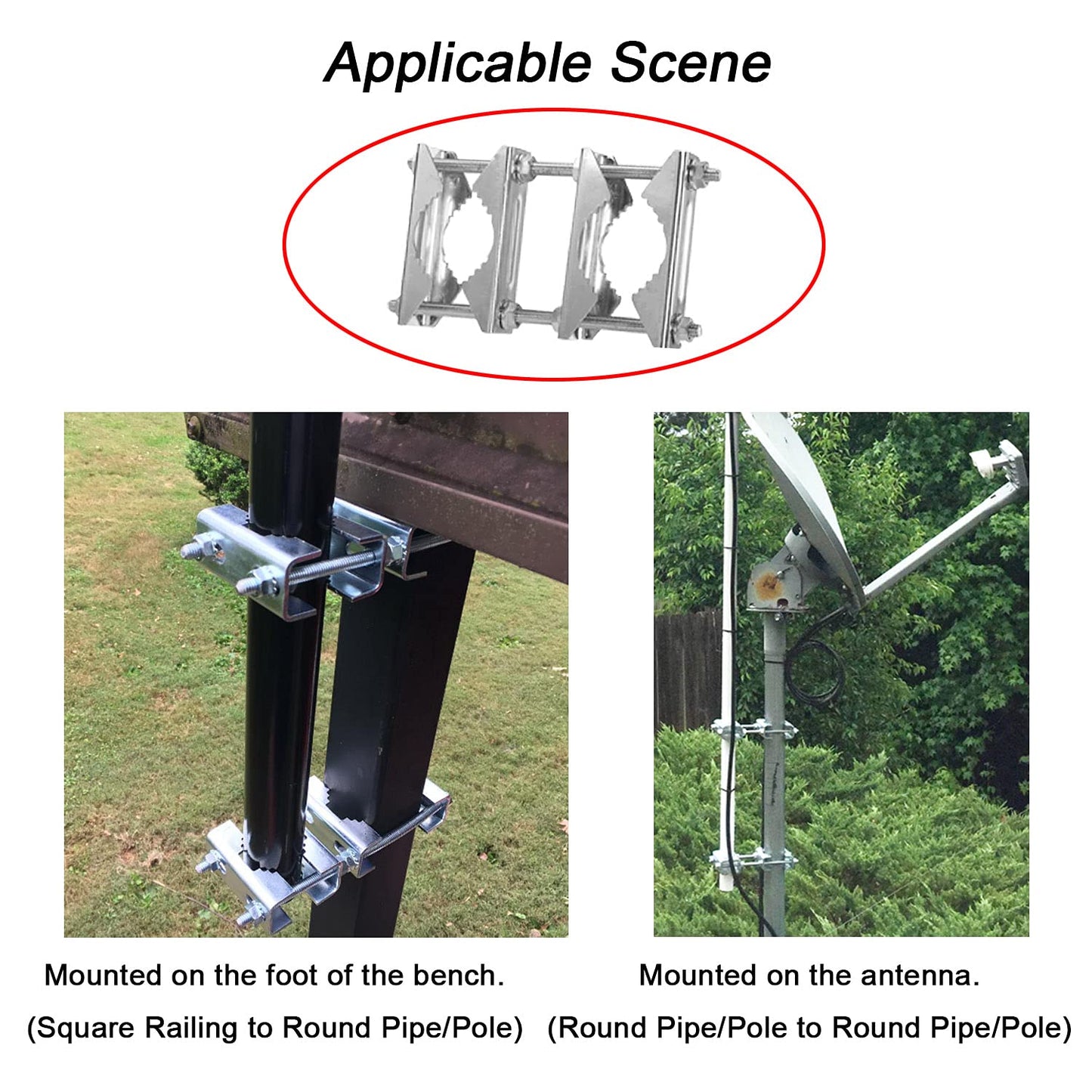 Wdwlbsm Double Antenna Mast Clamp V Jaw Block 5.5" Bolts & 3 Setup Options, Anti-Rust Heavy Duty Pole to Pole Mounting Kit Bracket Holder for Ham, CB