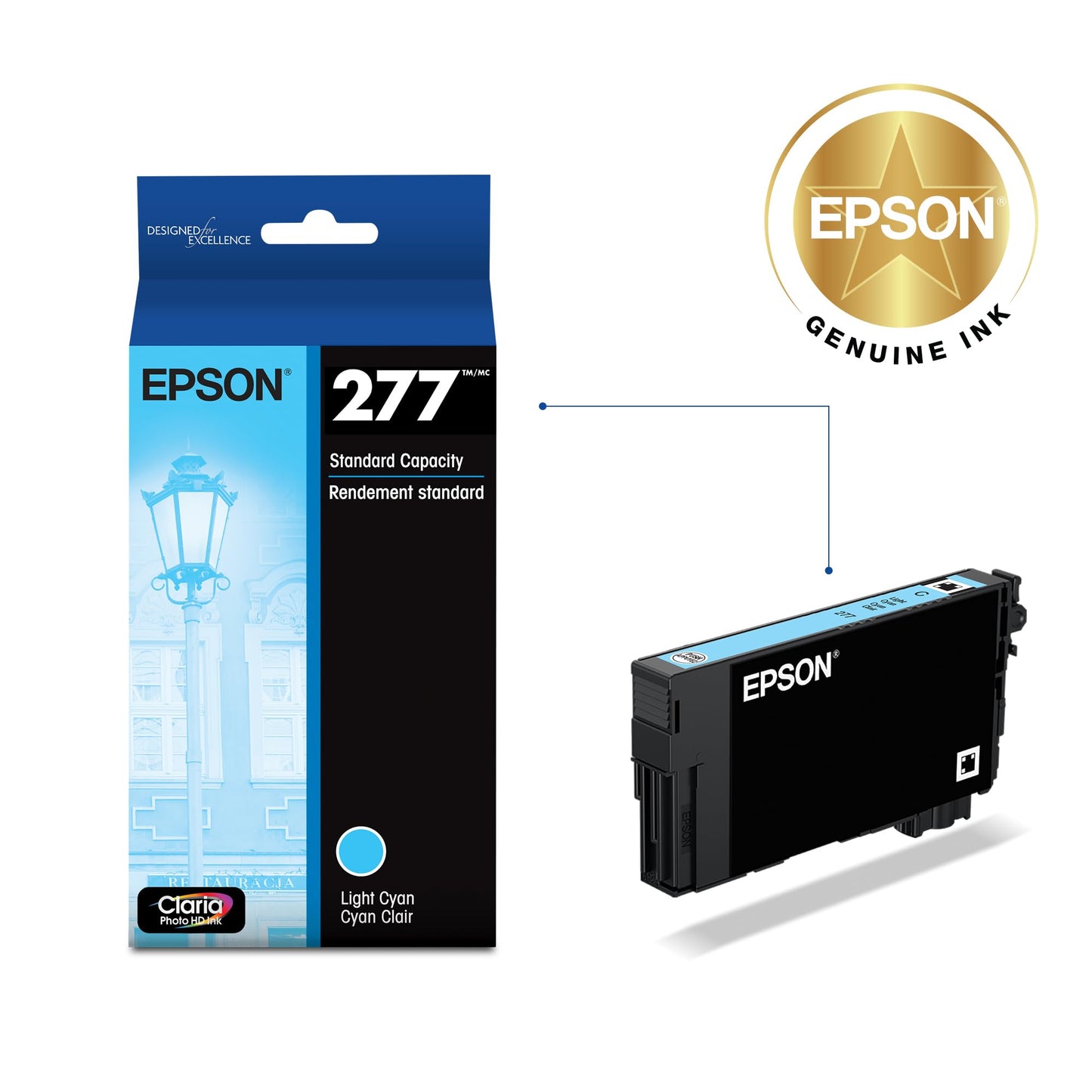 EPSON 277 Claria Photo HD Ink Standard Capacity Light Cyan Cartridge (T277520) Works with Expression XP-850, 860, 950, 960, 970