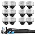 4COVR 16 Channel PoE Security Camera System AI Human/Vehicle Detection, 12Pcs IK10 Vandal-Proof 5MP Wired Commercial Dome IP Camera IP67, 16CH 4K NVR