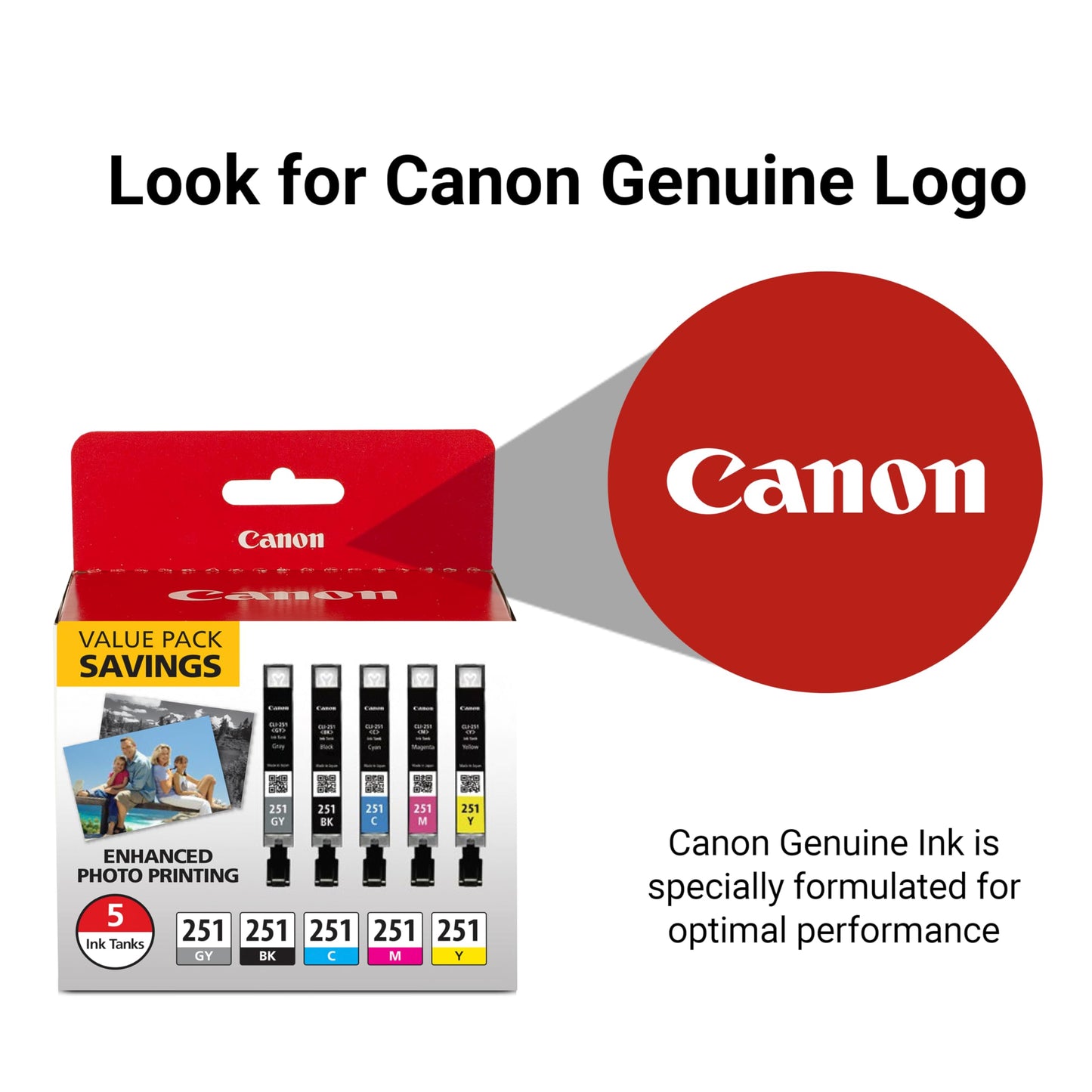 Canon CLI-251 Genuine 5 Color Value Pack, Compatible with MG7520, MG5620, and MG6620 Printers