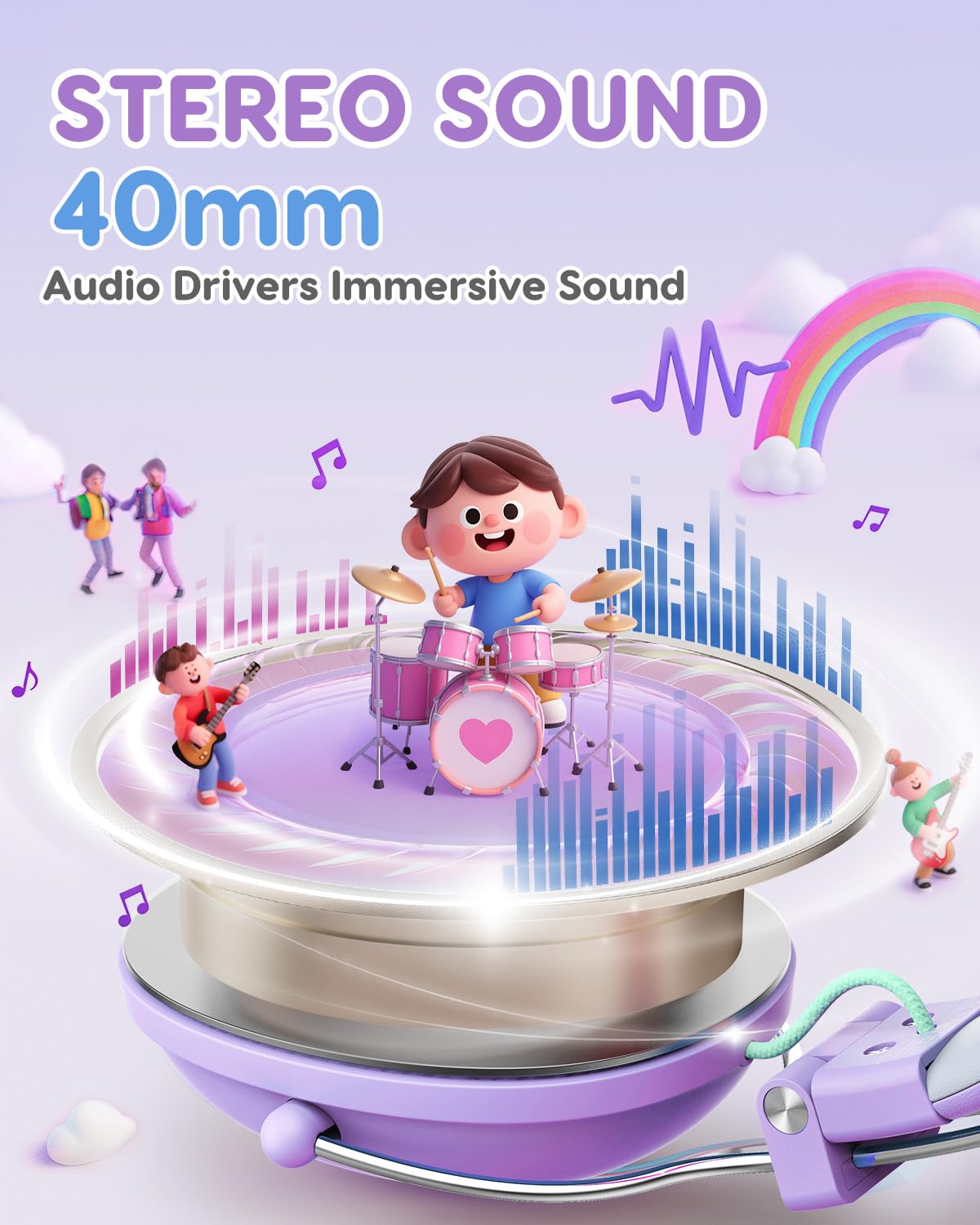 Acer Kids Headphones Wired for School, 74-85dB Limiter, Purple-Green OHW342