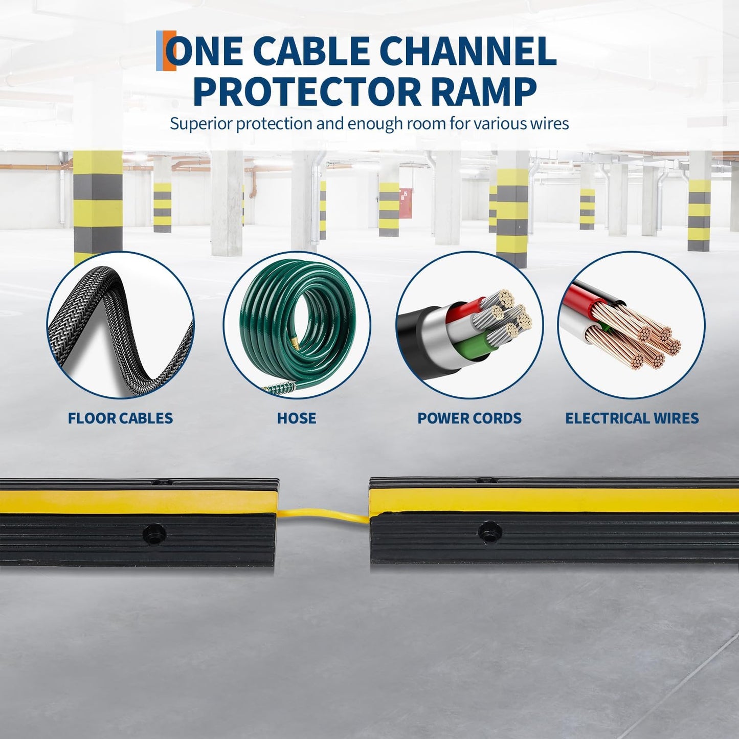 4 Pack of 1 Channel Cable Protector Ramp, Rubber Cable Ramp with 22046 Lbs Load Capacity, Heavy Duty Floor Wire Cord Cover, Driveway Traffic Speed