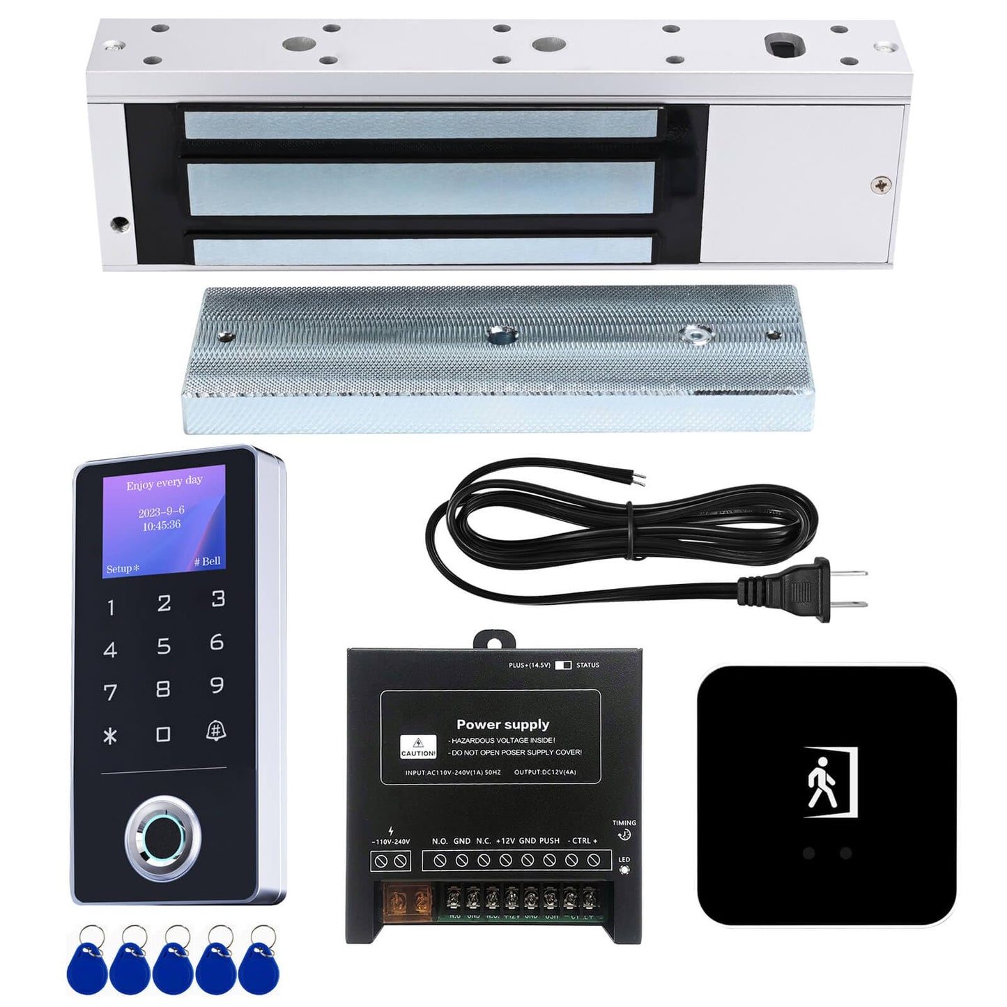 Door Access Control System Kit - Fingerprint, RFID Card, and Password Entry, 1200LB Magnetic Lock, Infrared Wireless Switch, Waterproof Door Access