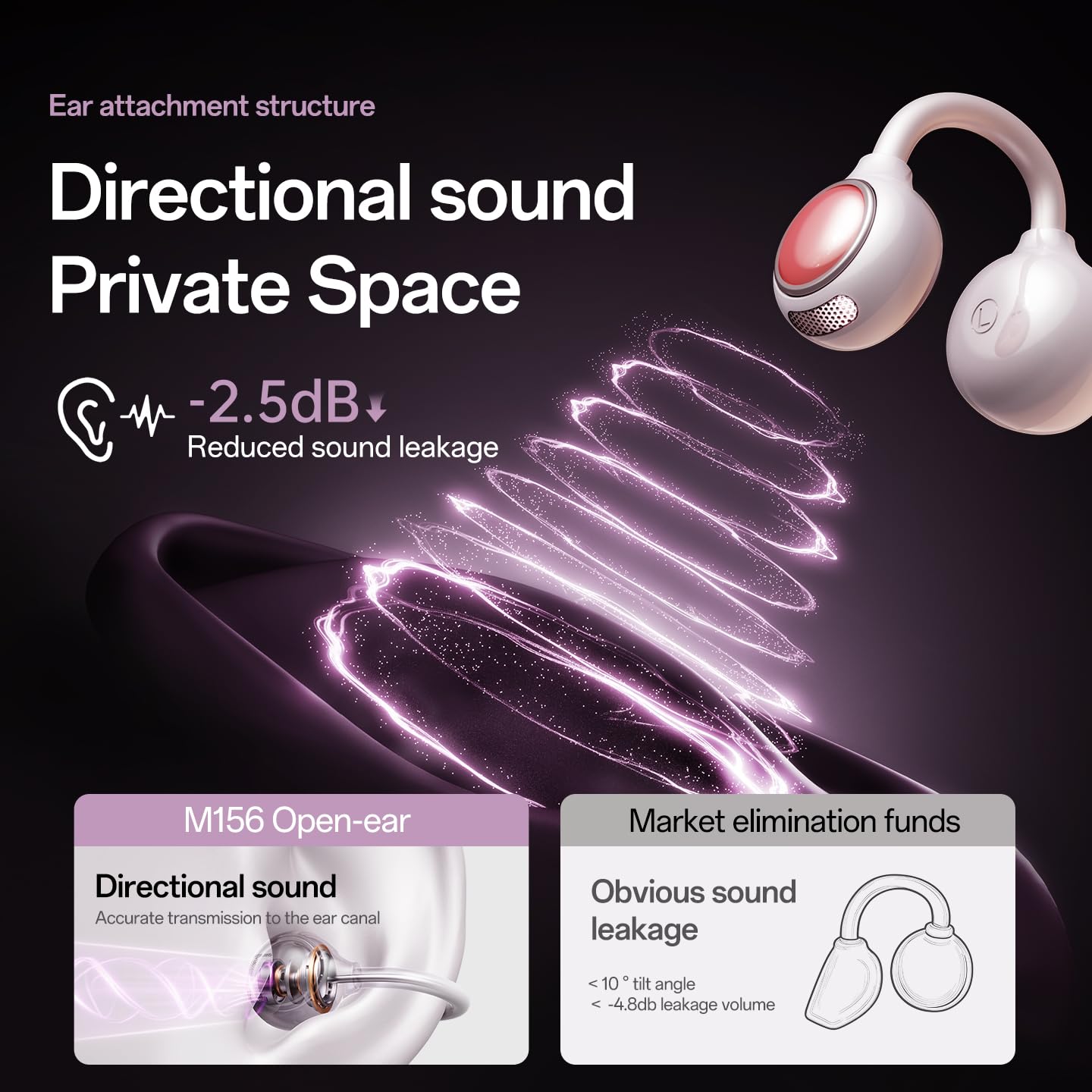 Clip-On Earbuds,Open-Ear Wireless Bluetooth 6.0 Headphones with Makeup Mirror, Secure Fit for Small Ears & Glasses Wearers, 30H Playtime,Call Noise